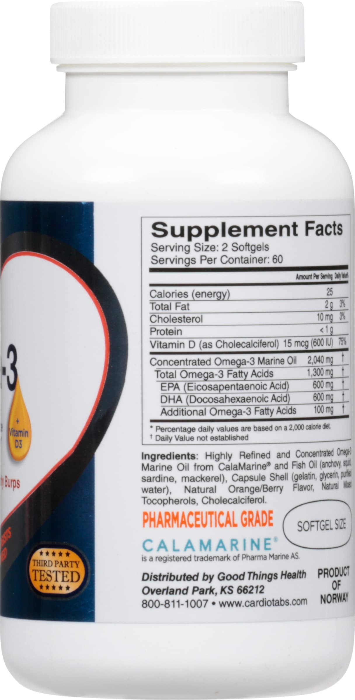 CardioTabs Omega-3 softgels displayed on a clean surface