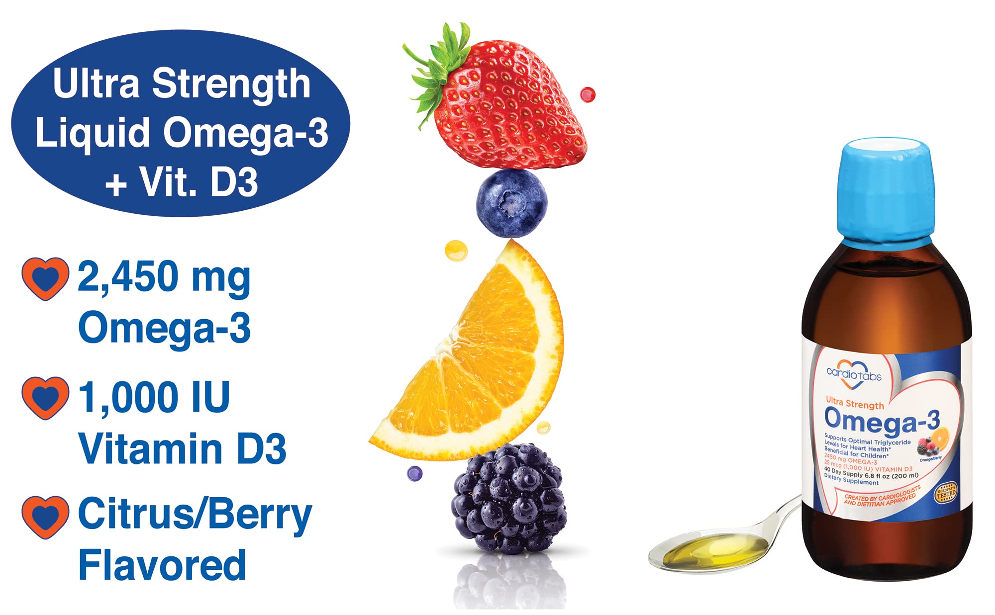 CardioTabs Ultra Strength Omega-3 Liquid Supplement bottle side view