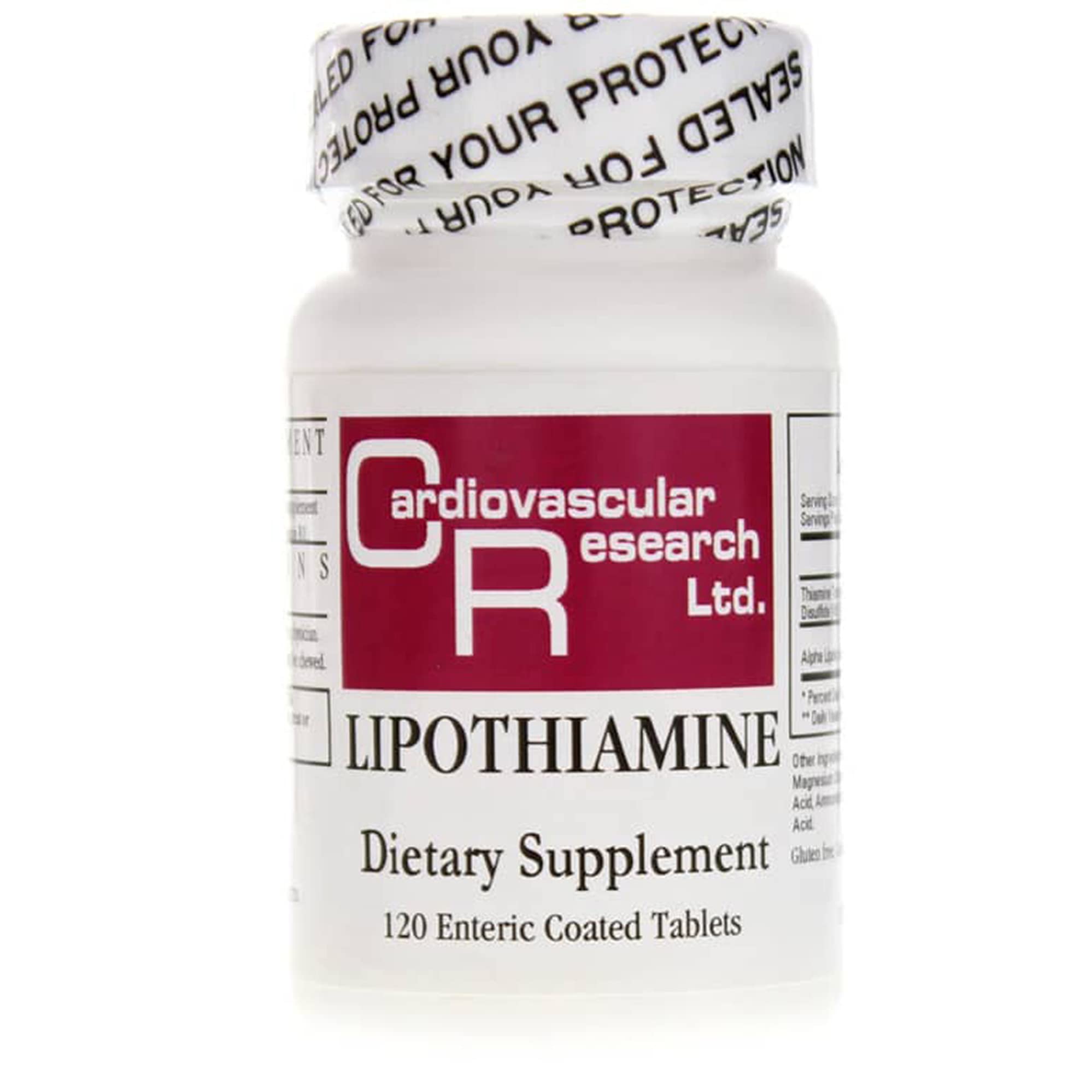 Cardiovascular Research Lipothiamine Thiamine 50mg and Alpha Lipoic Acid 7.5mg tablet bottle