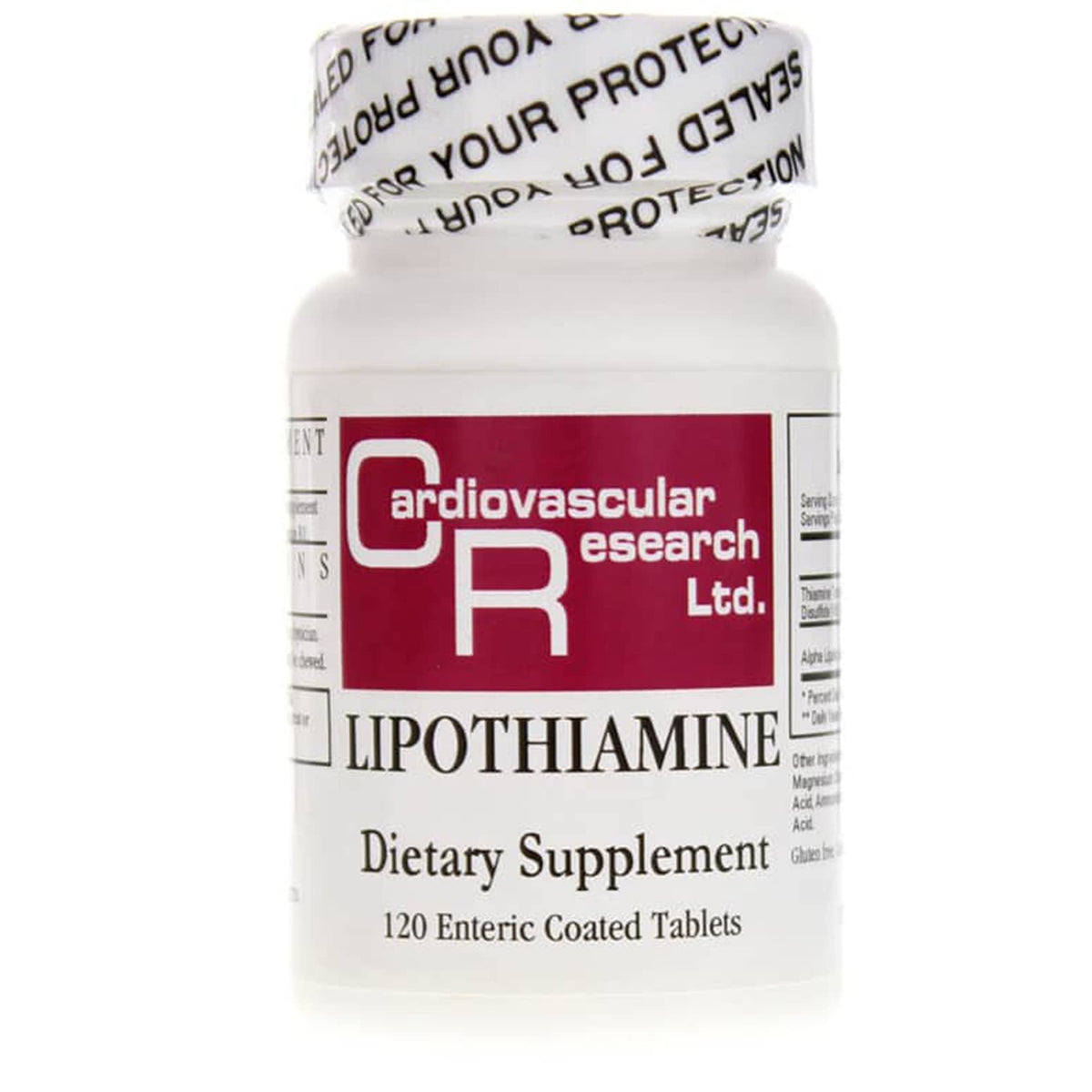 Cardiovascular Research Lipothiamine Thiamine 50mg and Alpha Lipoic Acid 7.5mg tablet bottle