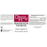 Cardiovascular Research Magnesium Taurate 125mg back view showing nutritional information