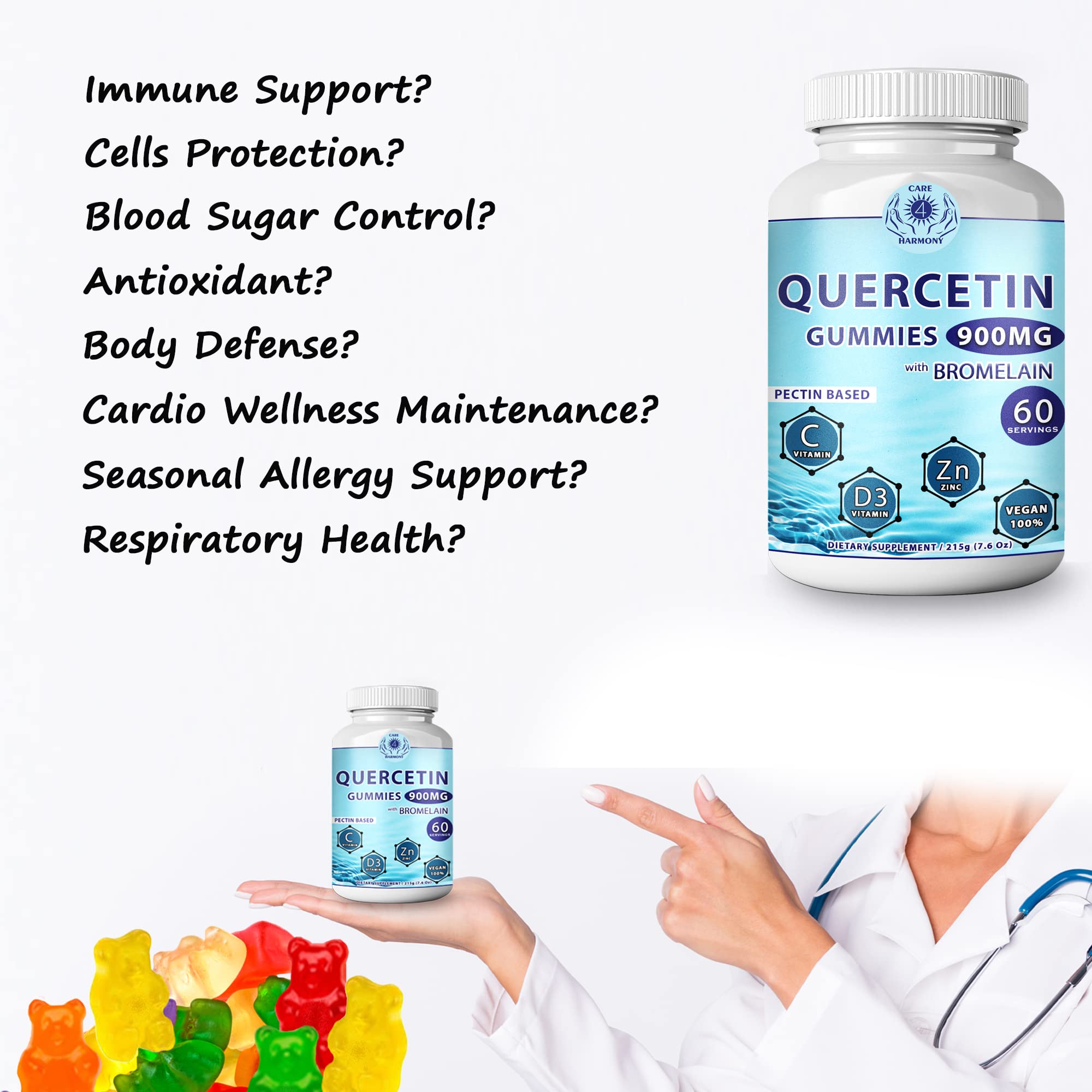 CARE 4 HARMONY Quercetin Gummies back view with ingredient list
