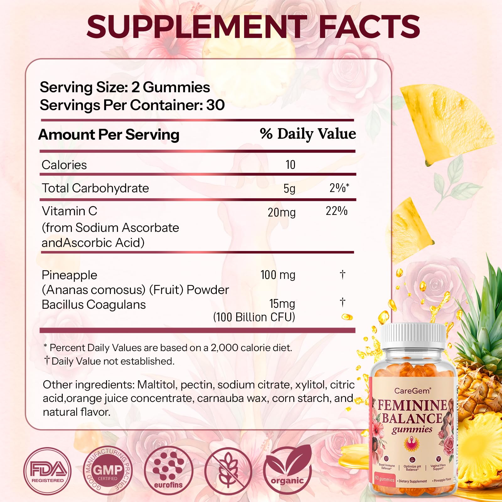 CareGem Feminine Balance Gummies with lifestyle background
