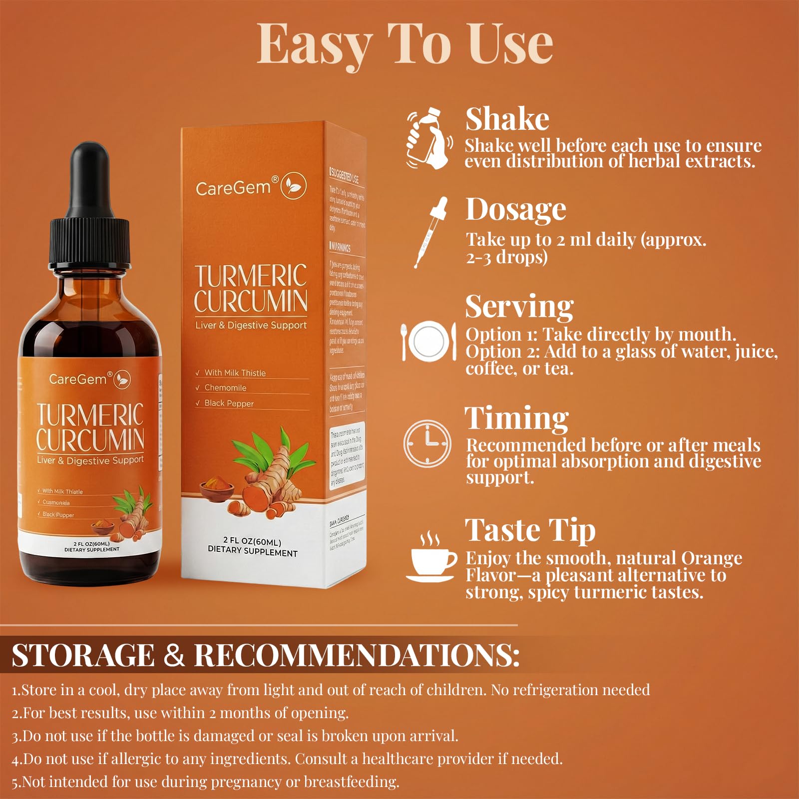 CareGem Liquid Turmeric Drops with natural orange flavour