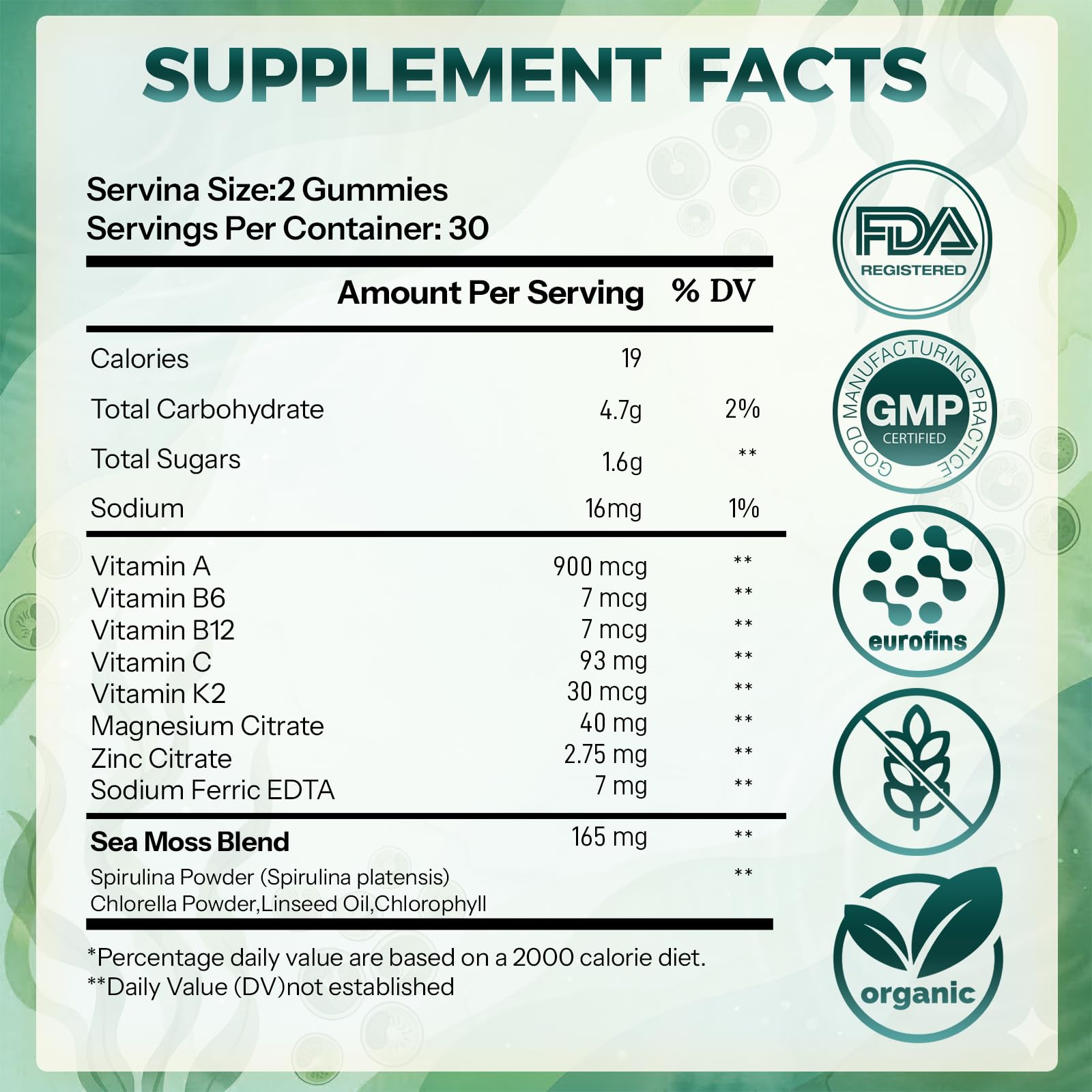 CareGem Spirulina Gummies packaging dimensions