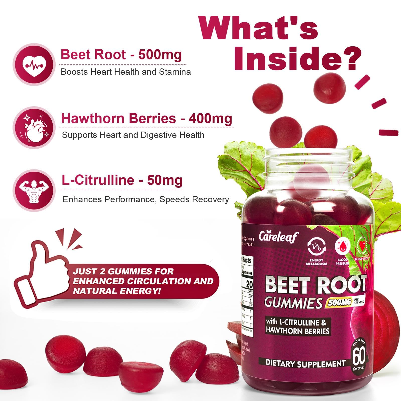 careleaf Beet Root Gummies 220g close-up of gummies