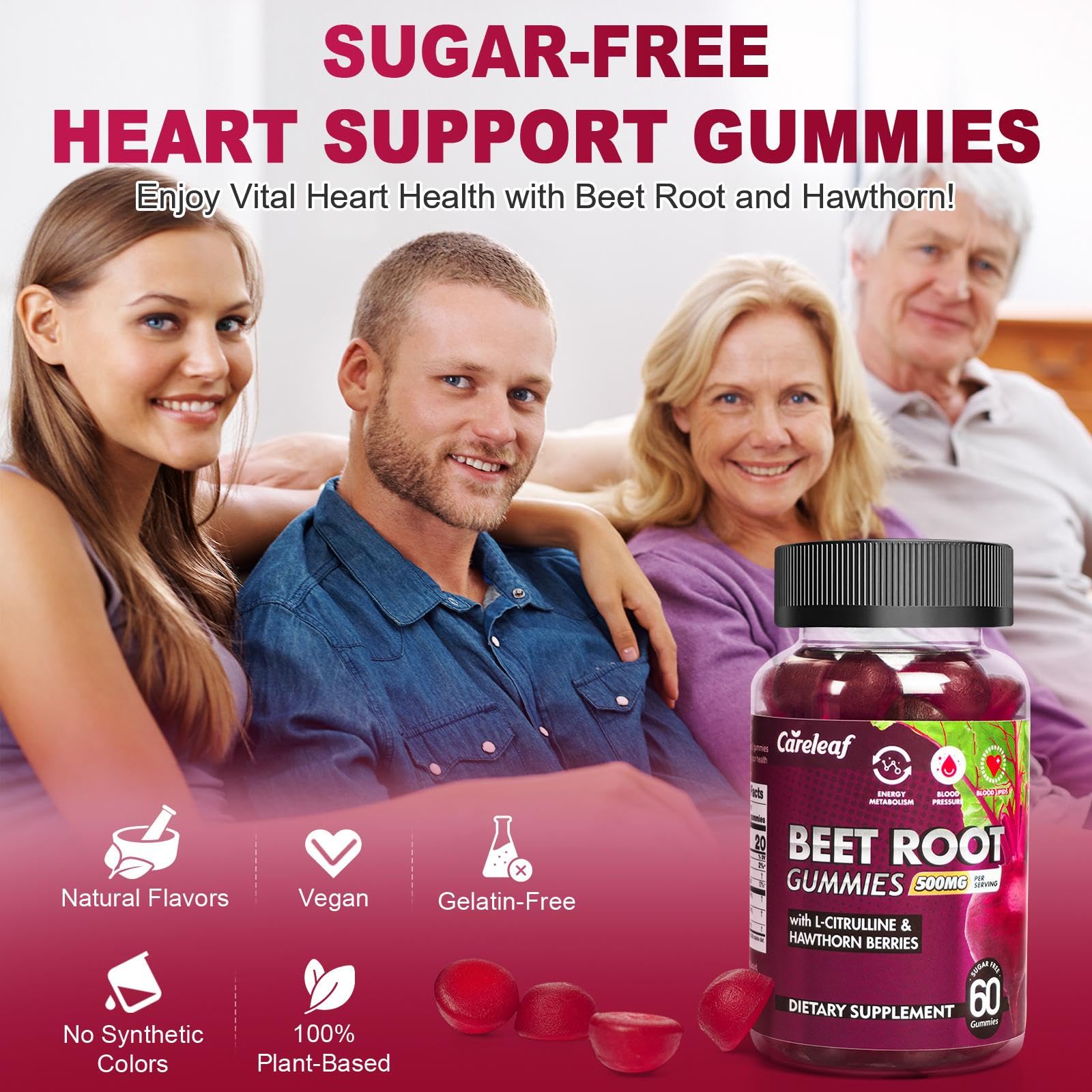 careleaf Beet Root Gummies 220g on a wooden table
