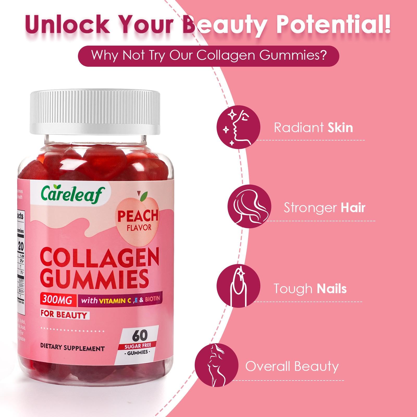 careleaf Collagen Gummies 220g side view