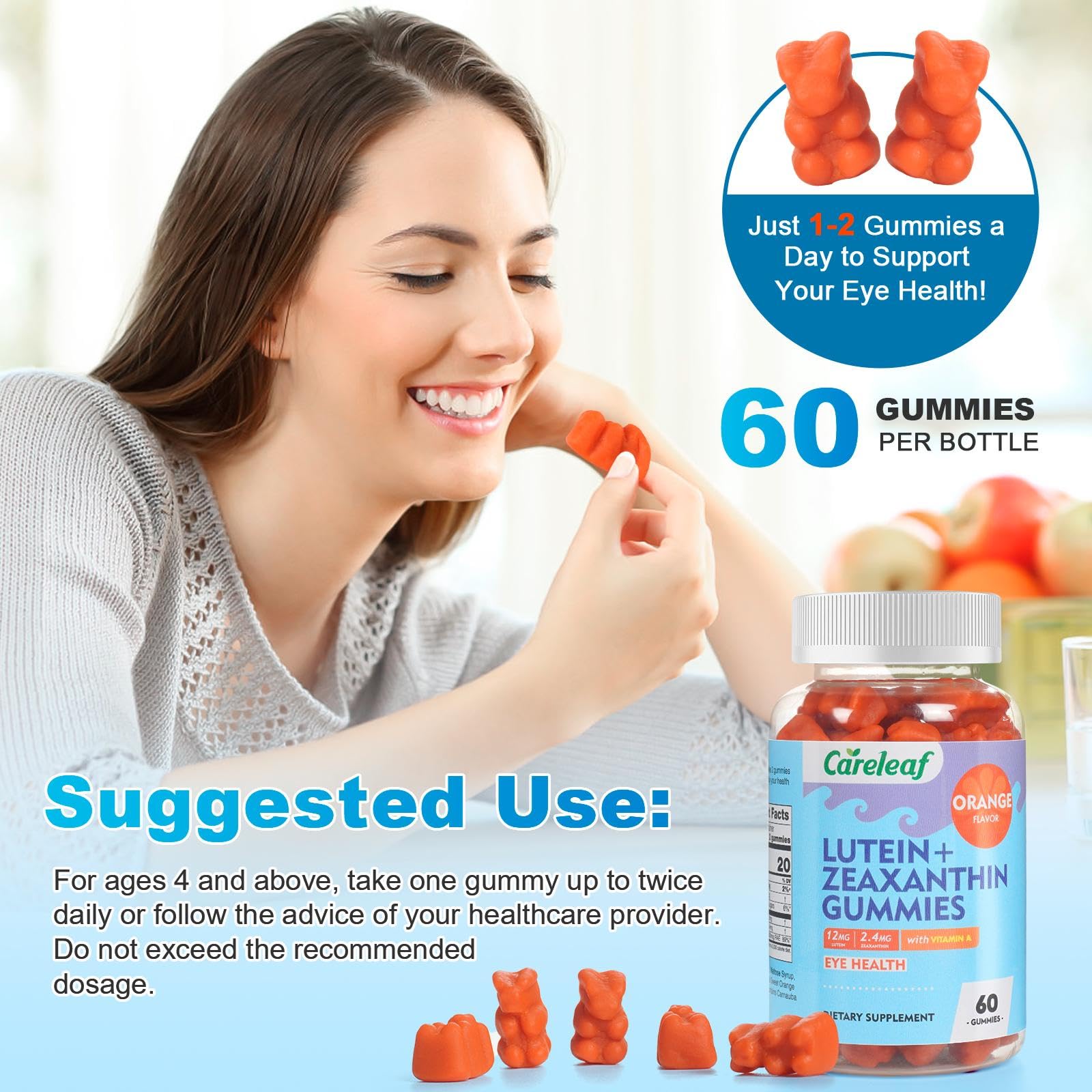 careleaf Lutein Gummies opened container with gummies visible