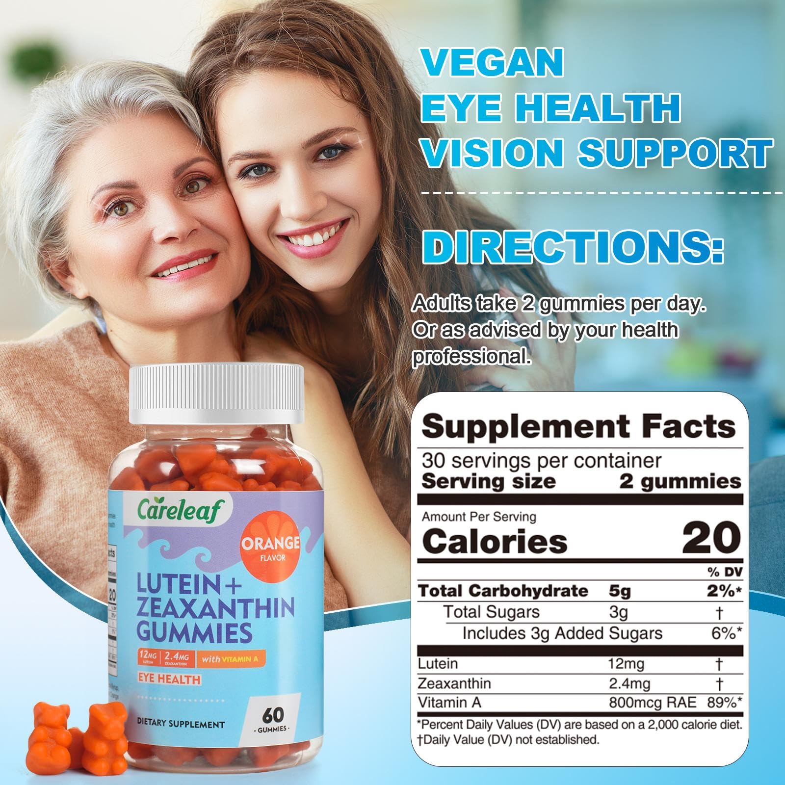 careleaf Lutein Gummies orange flavour gummy close-up