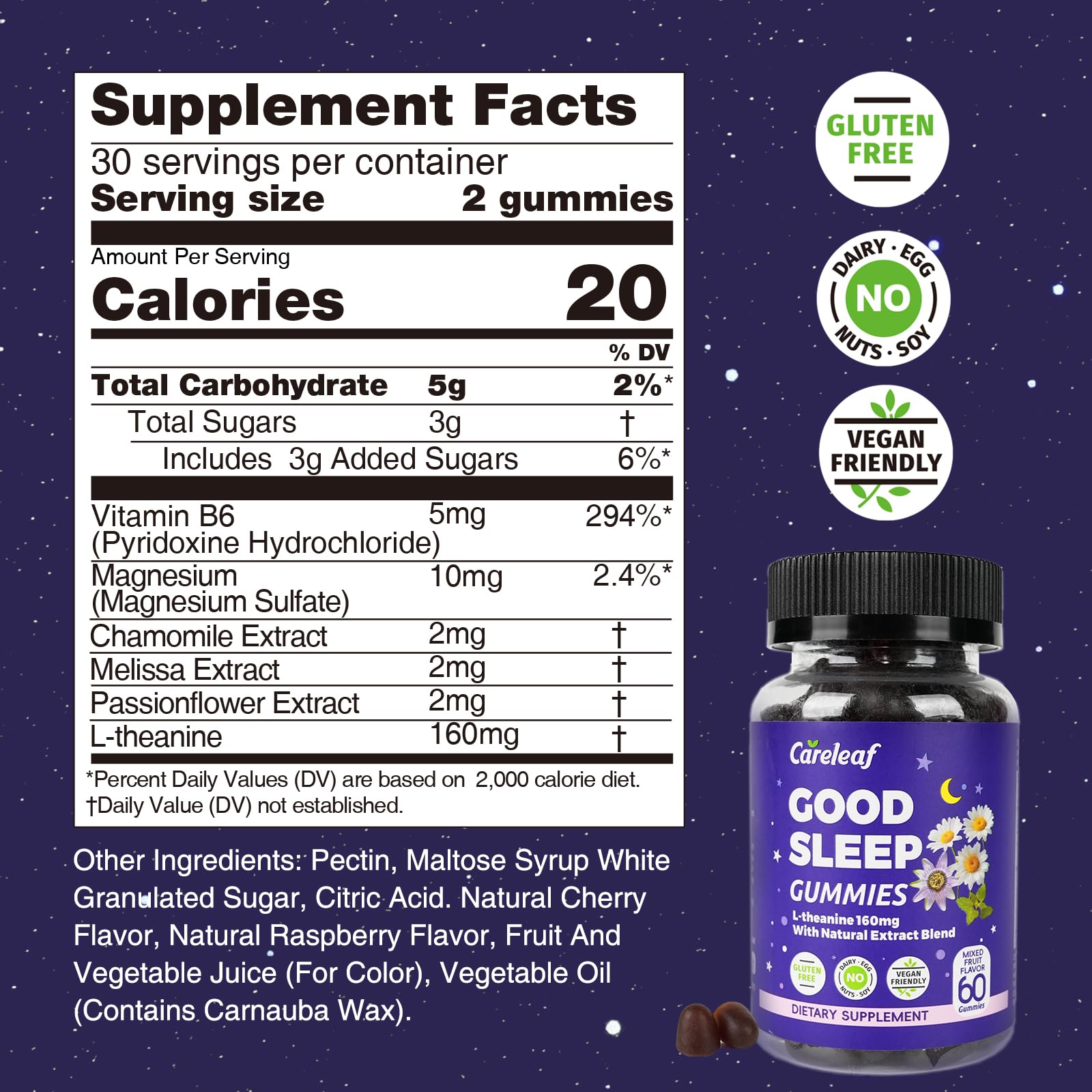 careleaf Sleep Gummies No Melatonin packaging side view