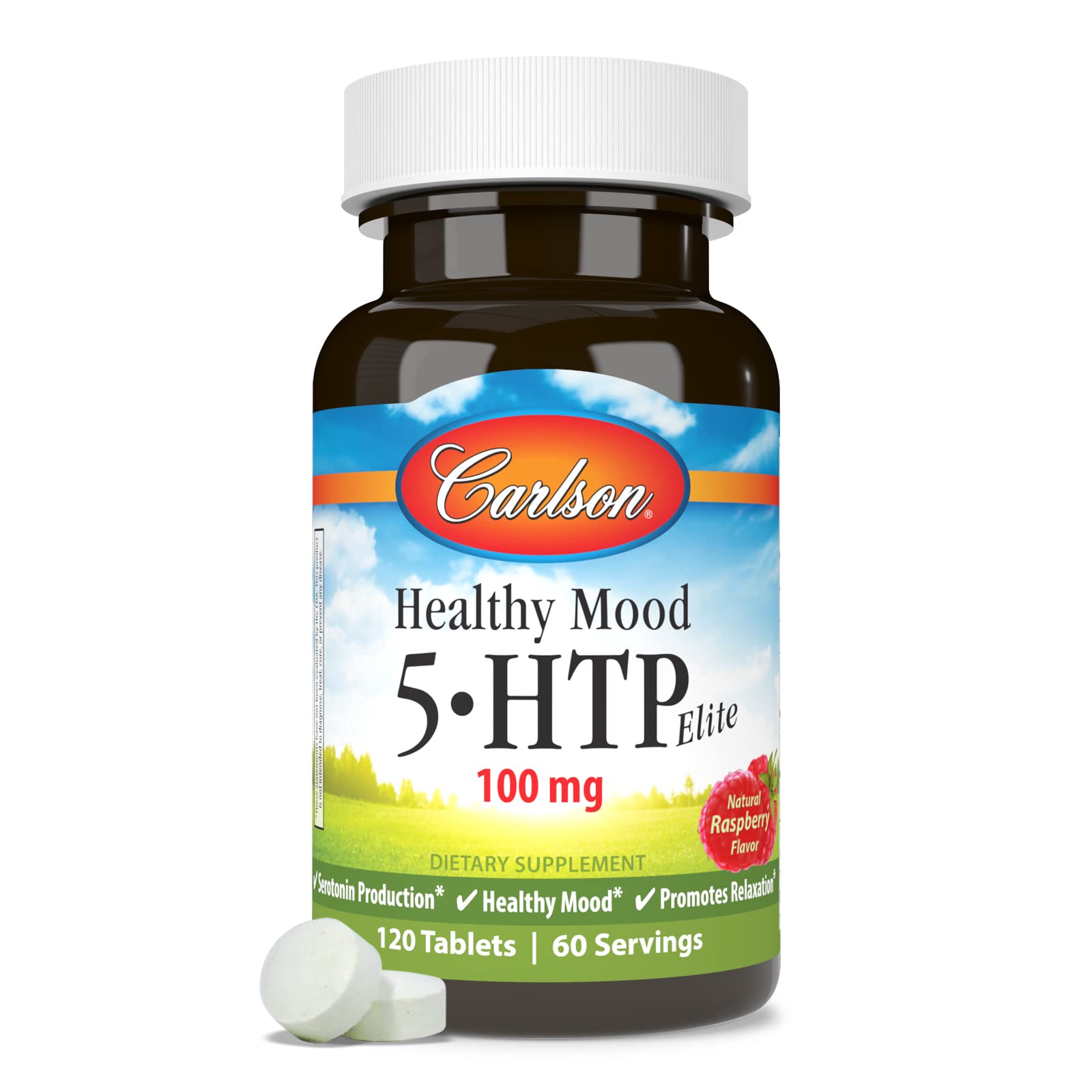Carlson 5-HTP Chewables on a kitchen counter