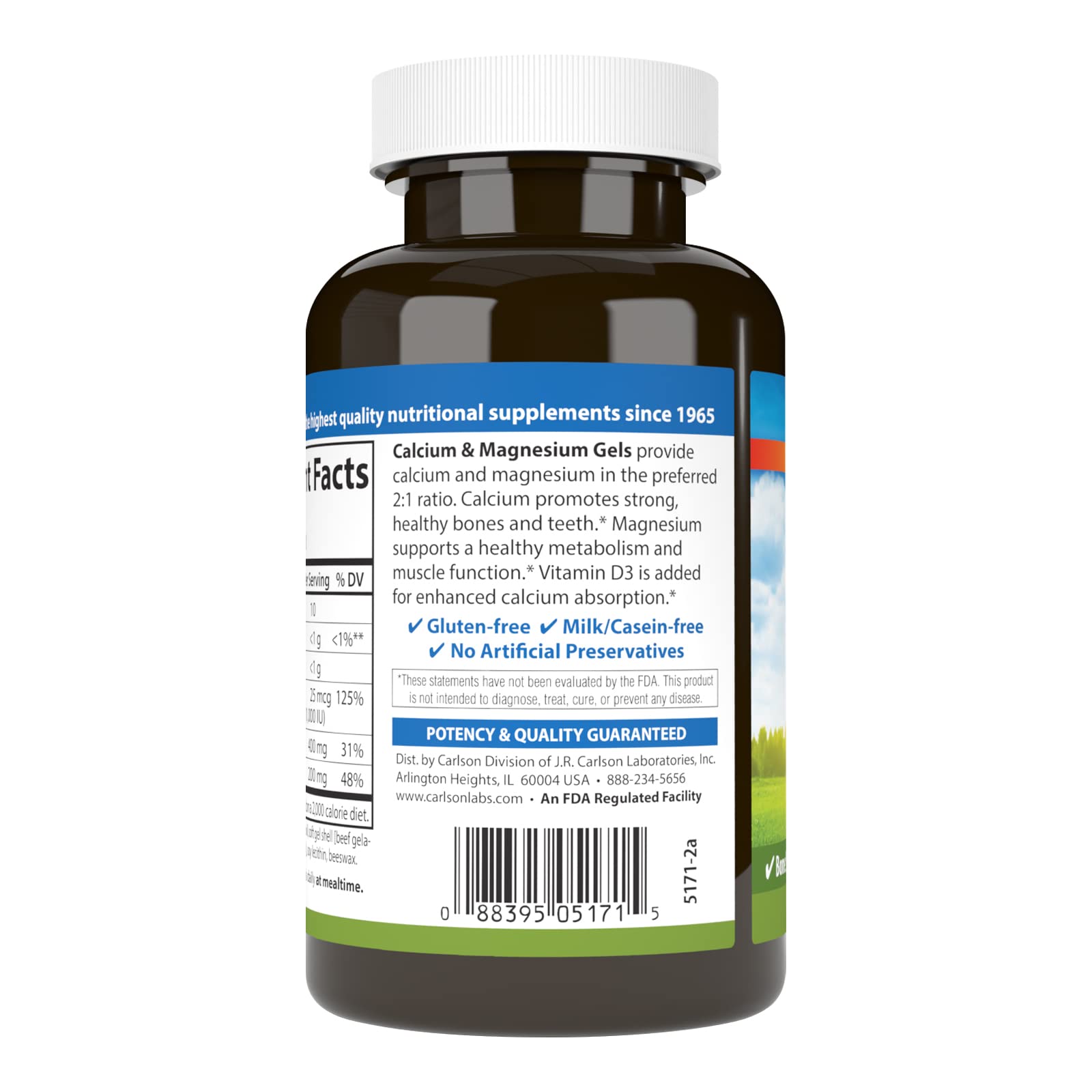 Carlson Calcium and Magnesium Supplement with a glass of water