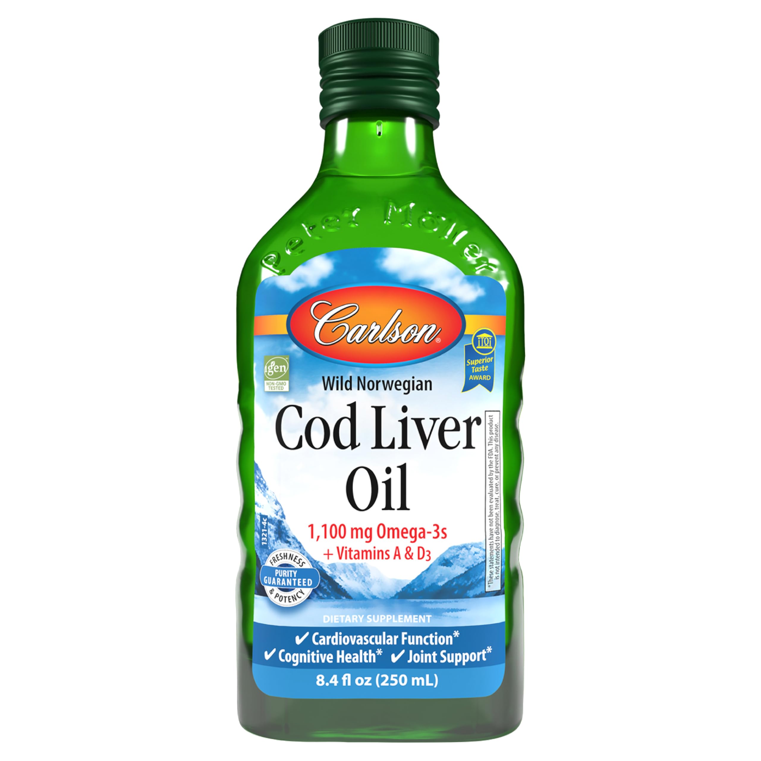 Carlson Cod Liver Oil Capsules front view with packaging