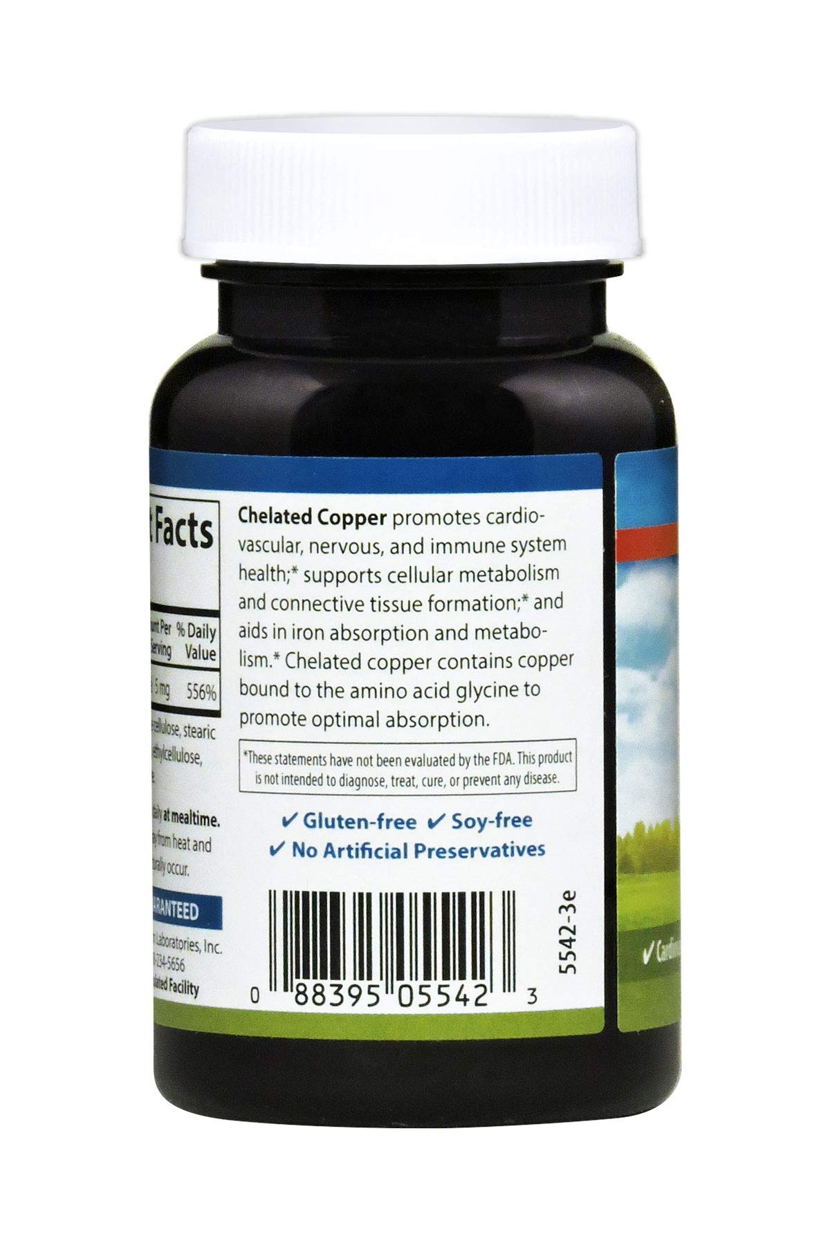 Carlson Copper Supplement 73g back view with nutritional information
