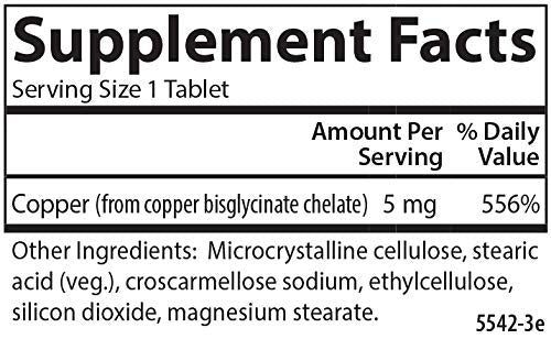 Carlson Copper Supplement 73g side view showing ingredients