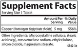 Carlson Copper Supplement 73g side view showing ingredients