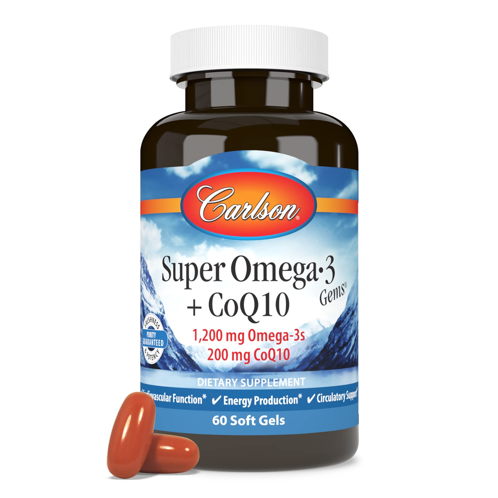 Carlson CoQ10 200mg with Omega-3s 120 softgels front view
