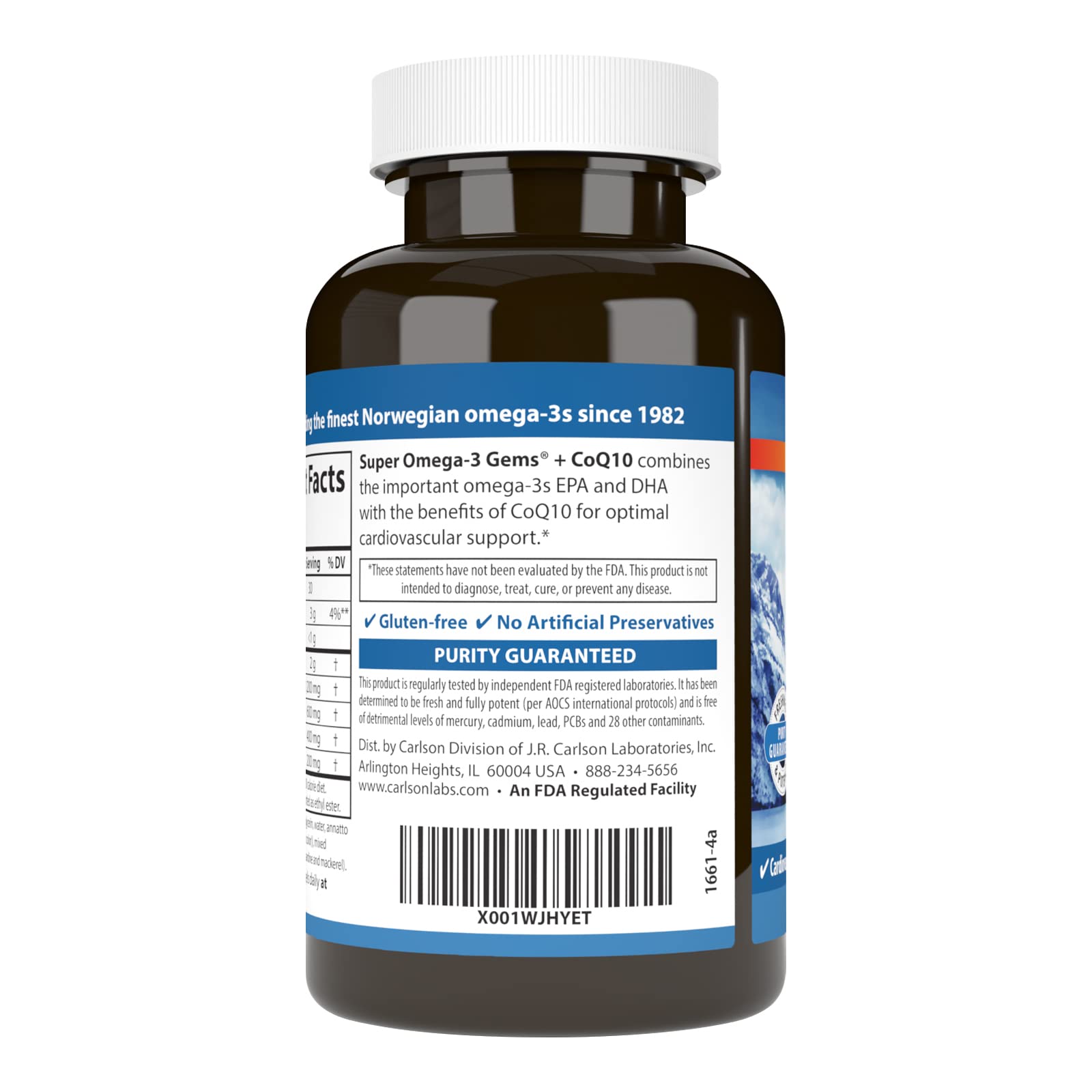 Carlson CoQ10 200mg with Omega-3s softgels bottle packaging