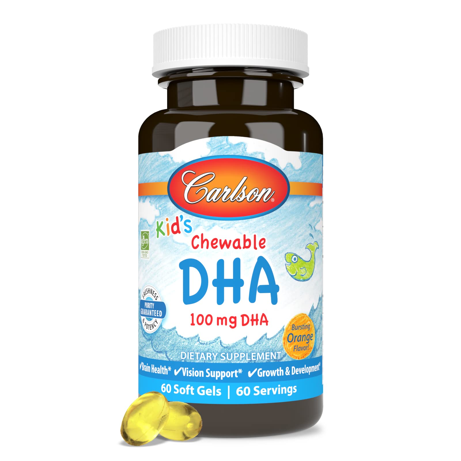 Carlson DHA Chewable Soft Gel back view with ingredient list