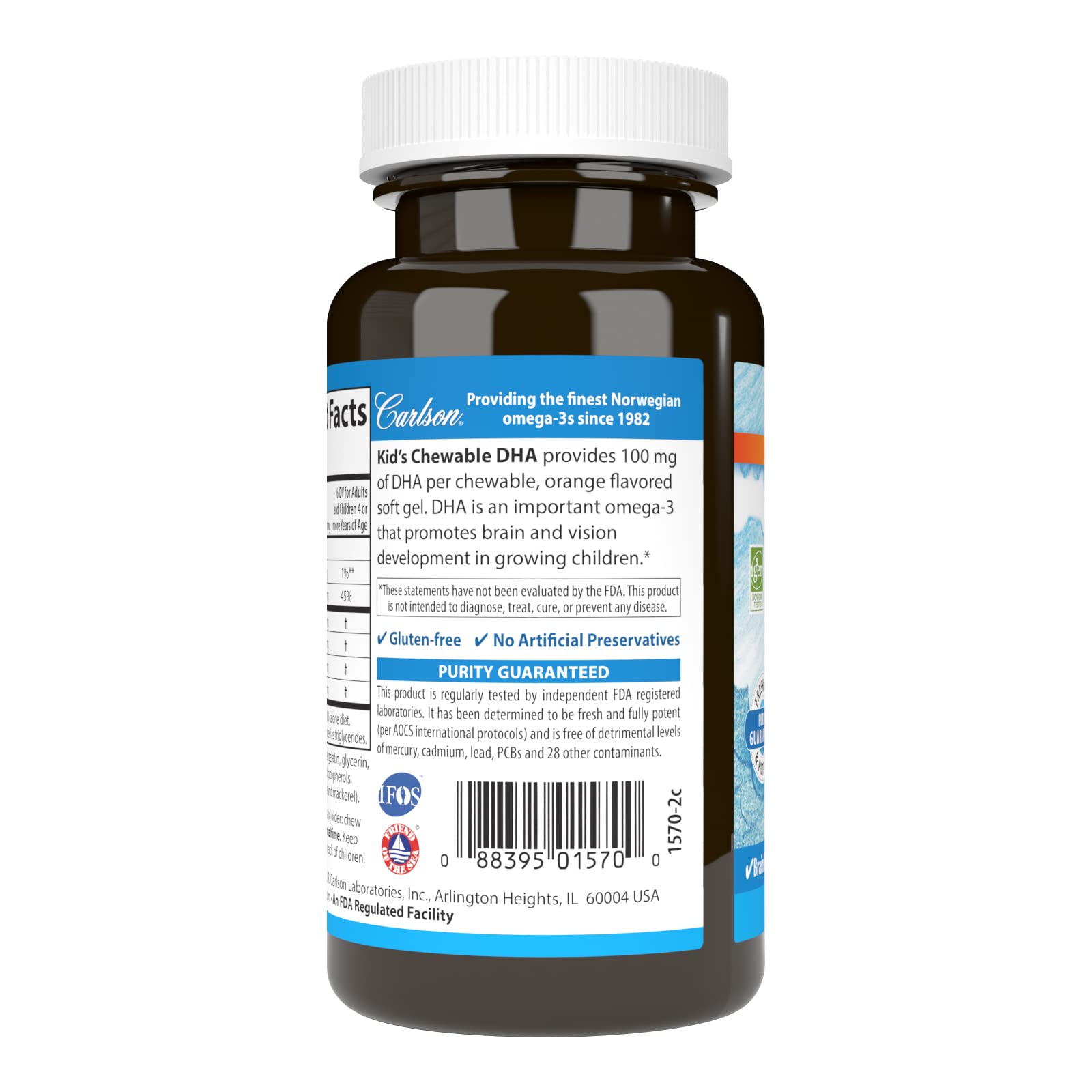 Carlson DHA Chewable Soft Gel side view with dosage information