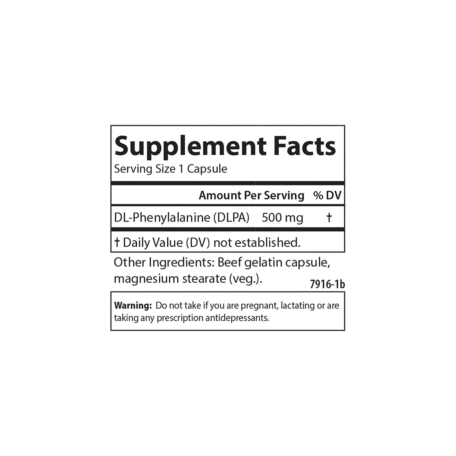 Carlson DLPA Amino Acid Supplement 500mg bottle with label
