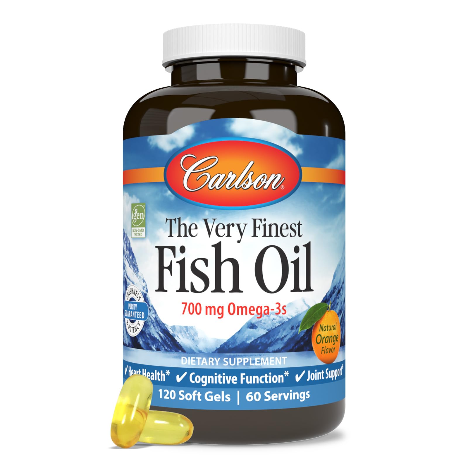 Carlson Fish Oil Soft Gels 700mg orange flavour front view
