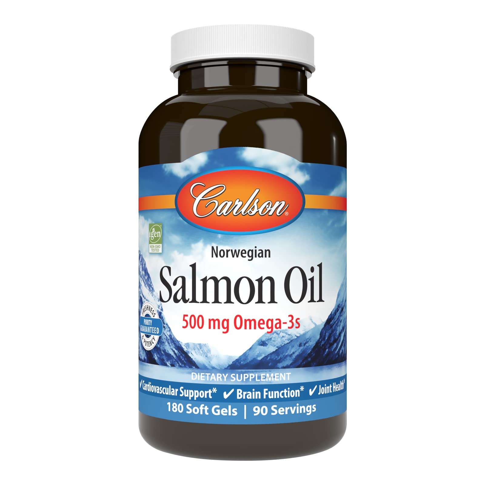 Carlson Fish Oil Supplement 500mg Omega-3s front view