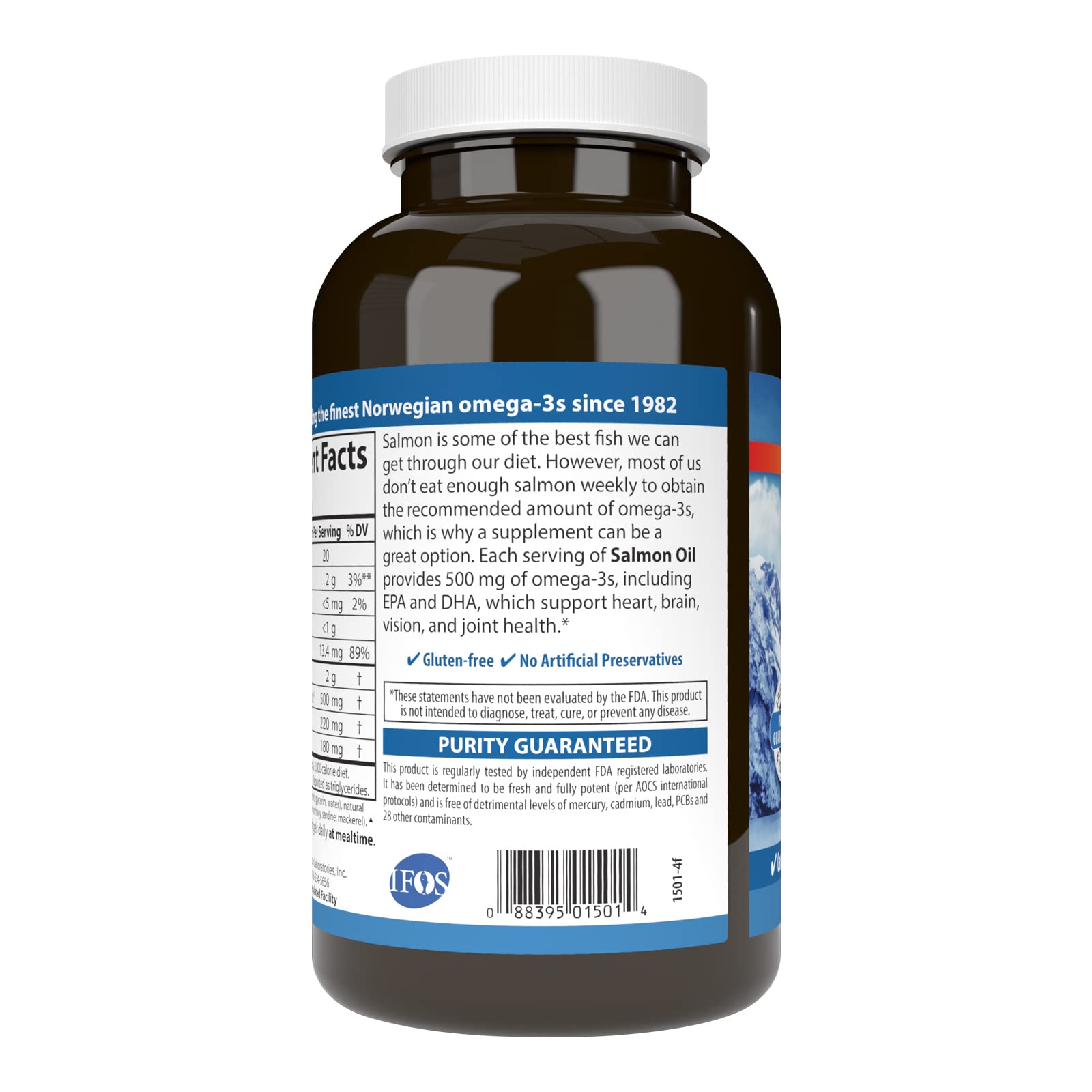 Carlson Fish Oil Supplement 500mg Omega-3s nutrition label
