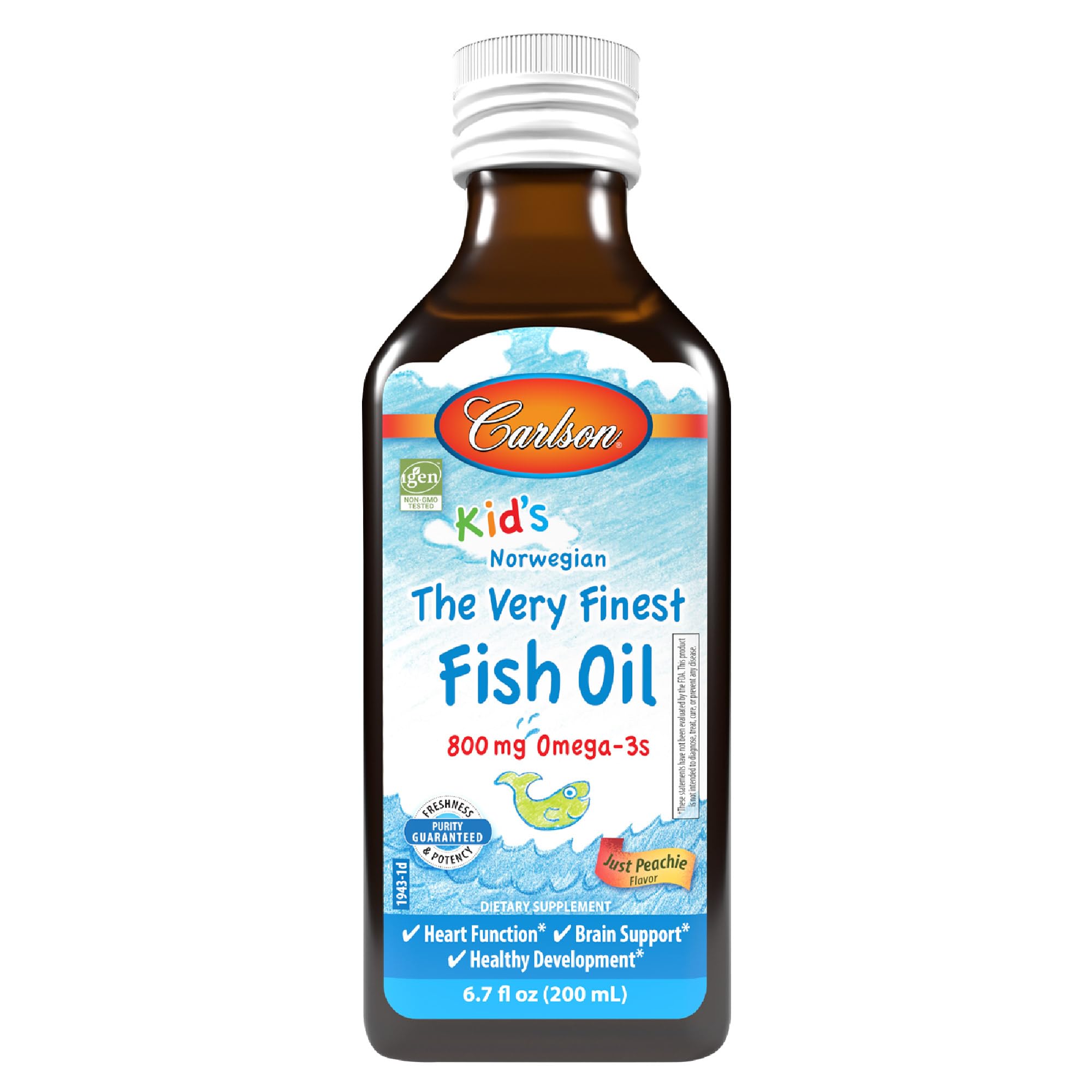 Carlson Fish Oil Supplement 800mg Omega-3s Peach Flavour front view