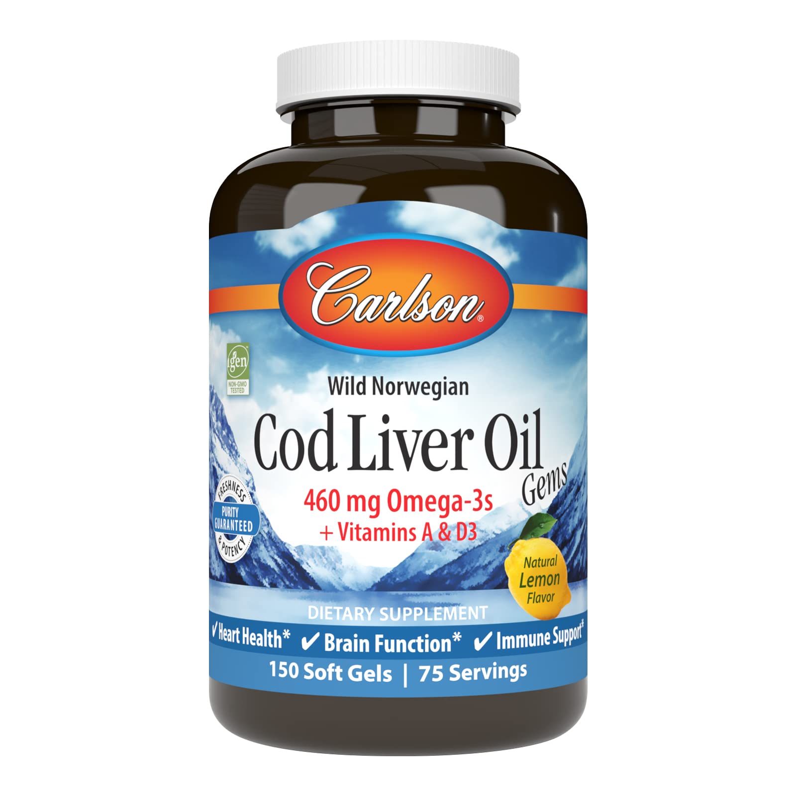 Carlson Fish Oil Supplement bottle front view with 460mg Omega-3s