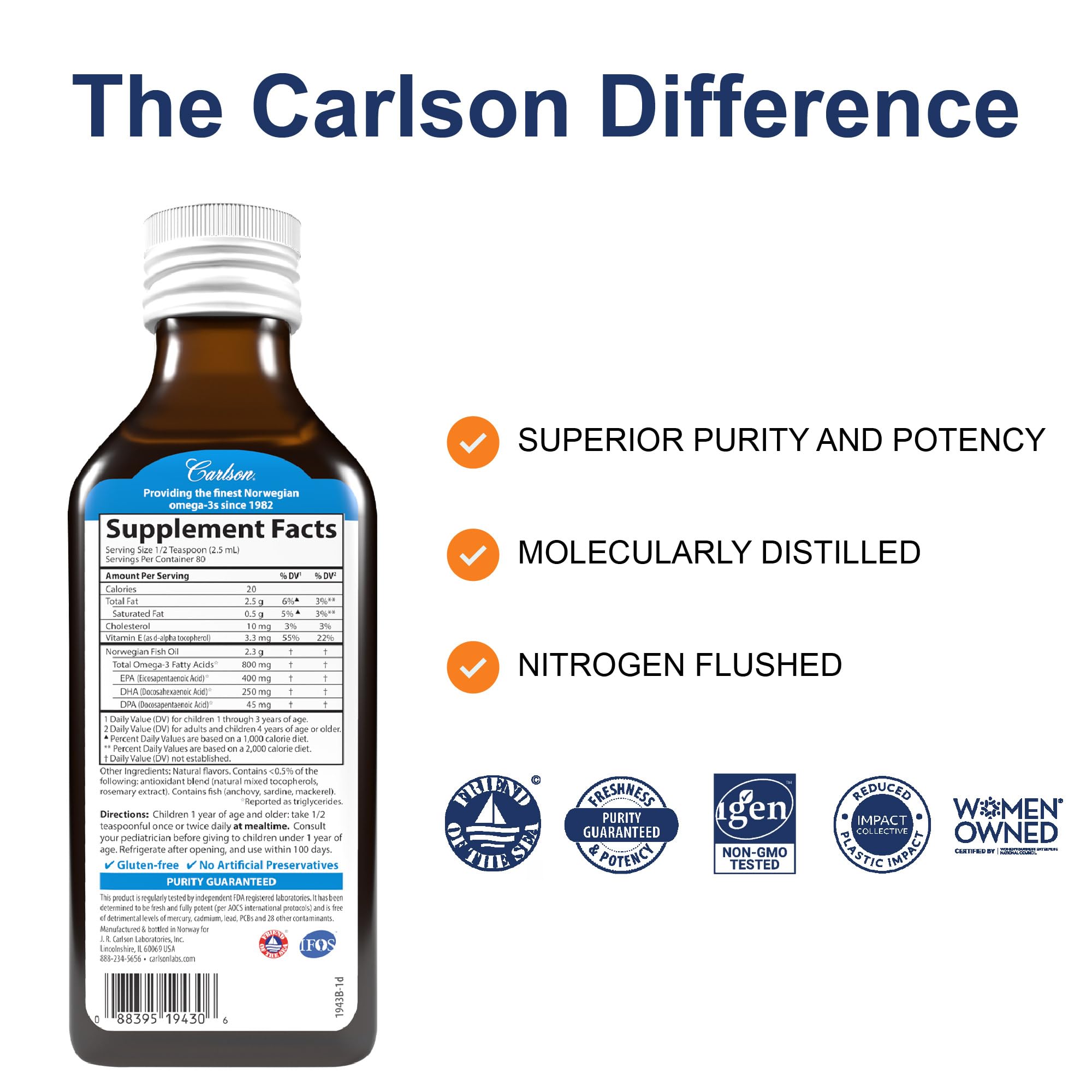 Carlson Fish Oil Supplement bottle side view