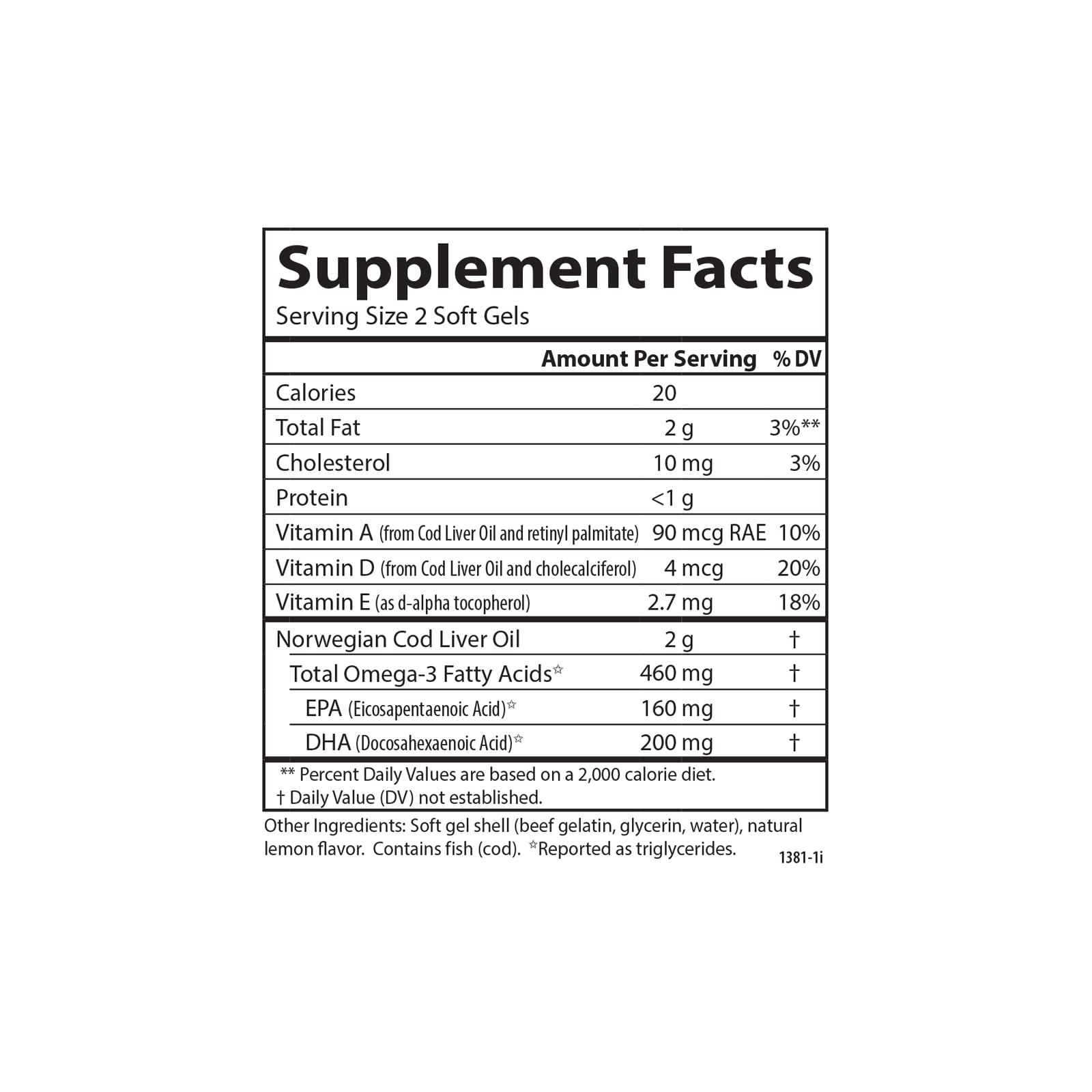 Carlson Fish Oil Supplement with vitamins A and D3 label