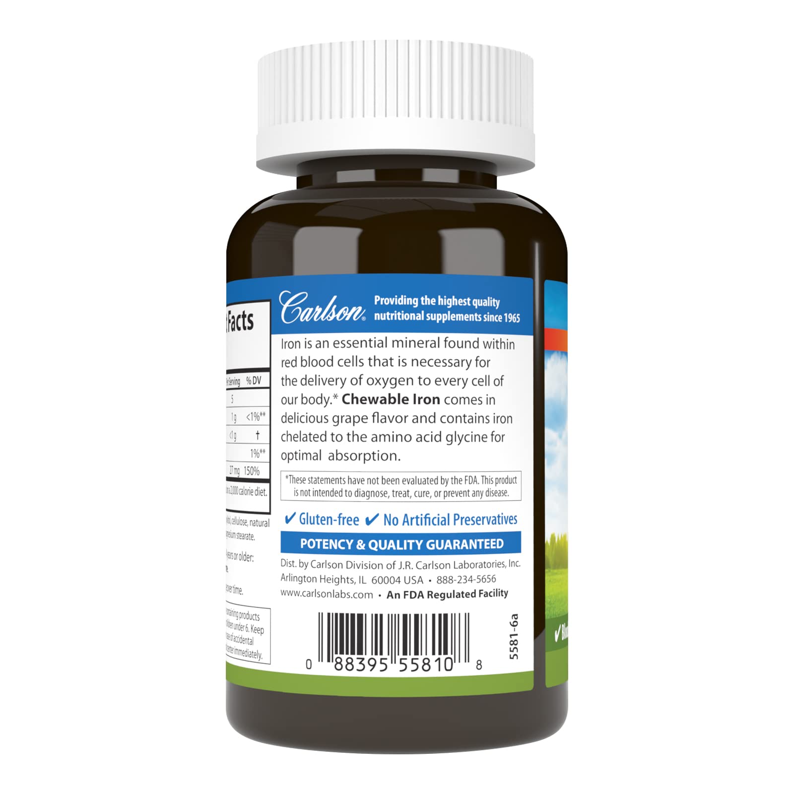 Carlson Iron Supplement grape chewable tablet close-up