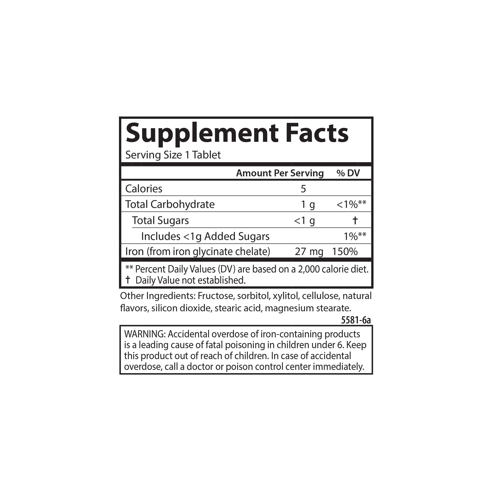Carlson Iron Supplement grape flavour chewable tablets in a bowl