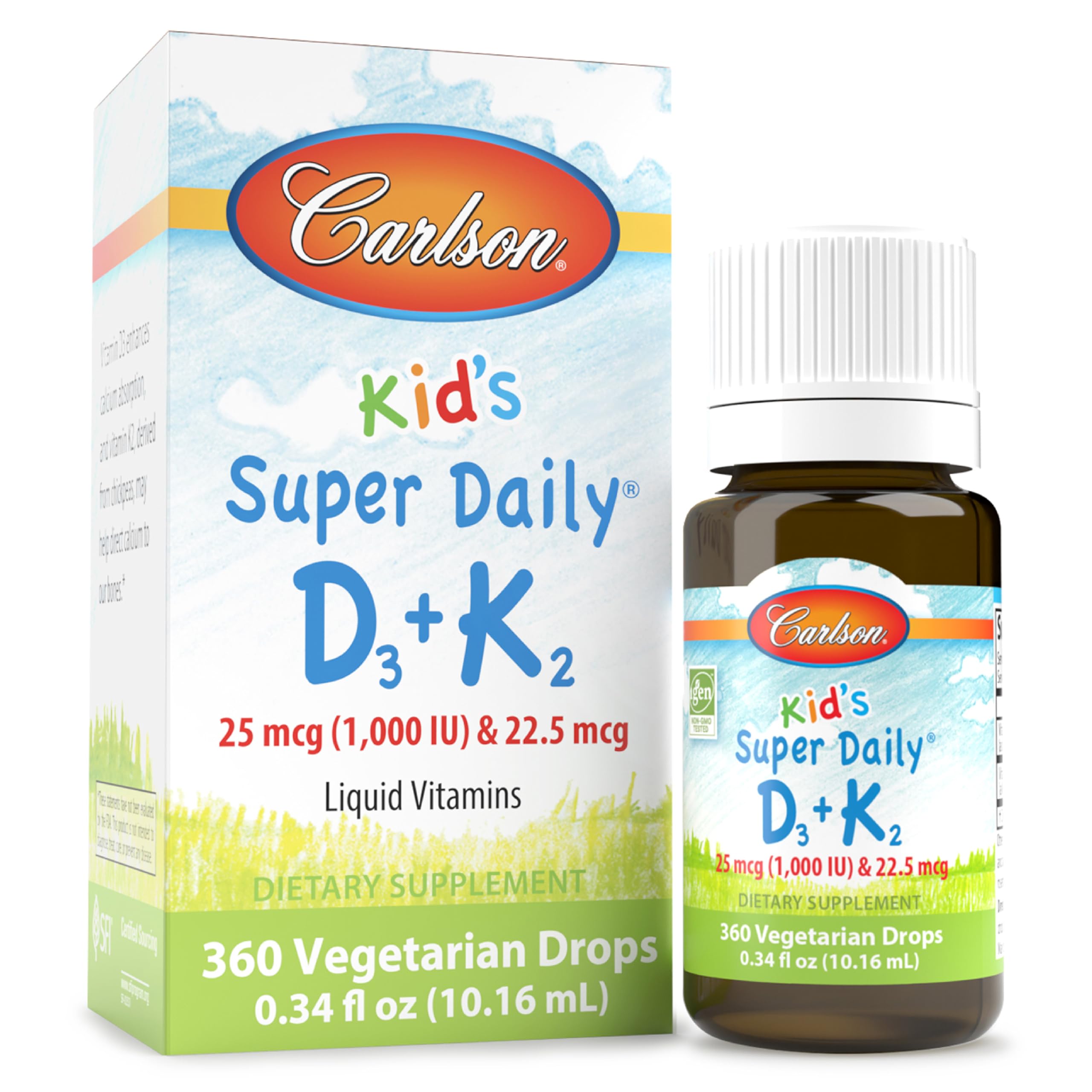 Carlson Kid's Super Daily D3+K2 Drops bottle front view