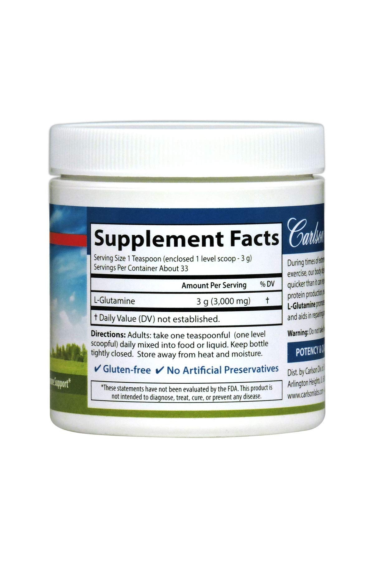 Carlson L-Glutamine Powder 136g back view
