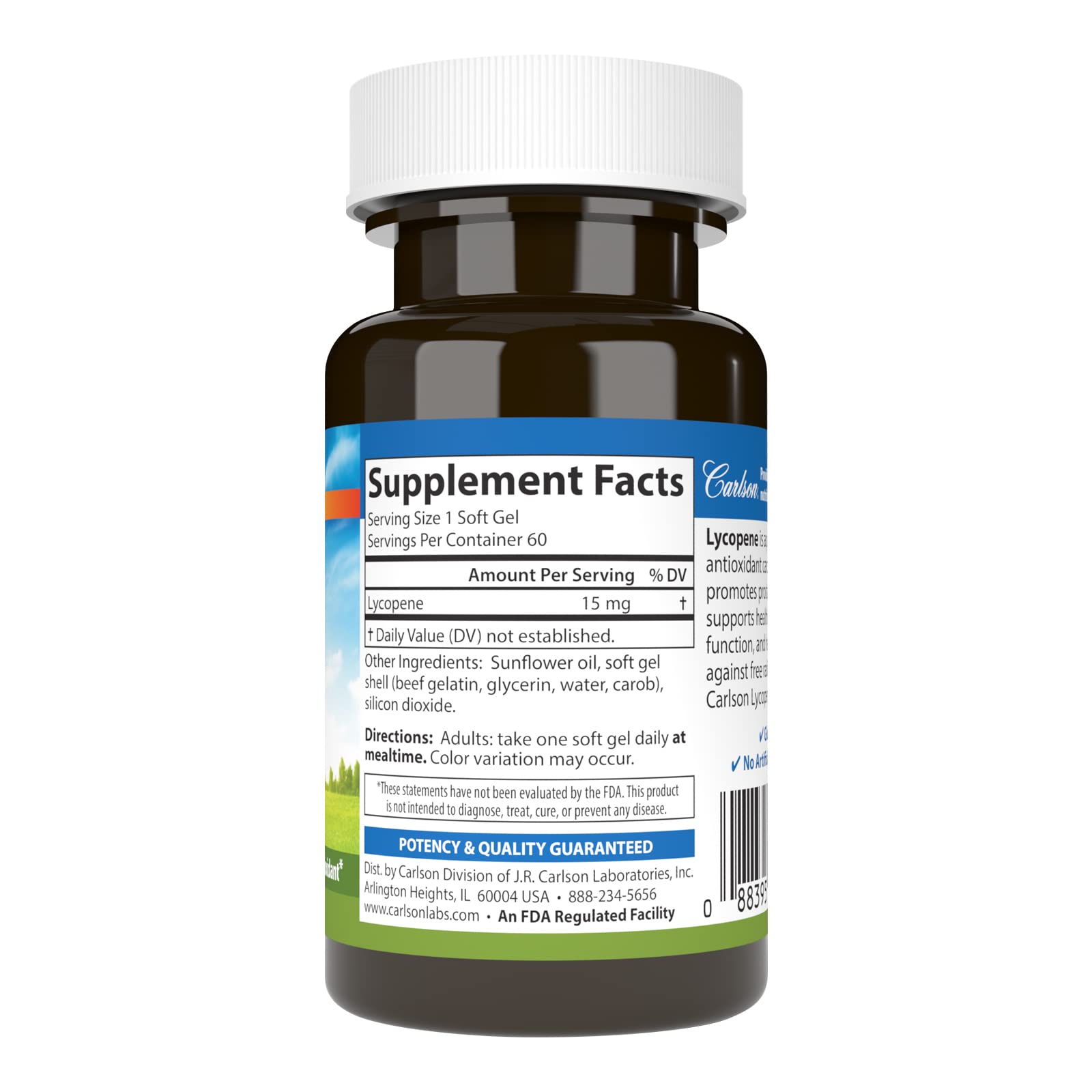 Carlson Lycopene Supplement 15mg back view