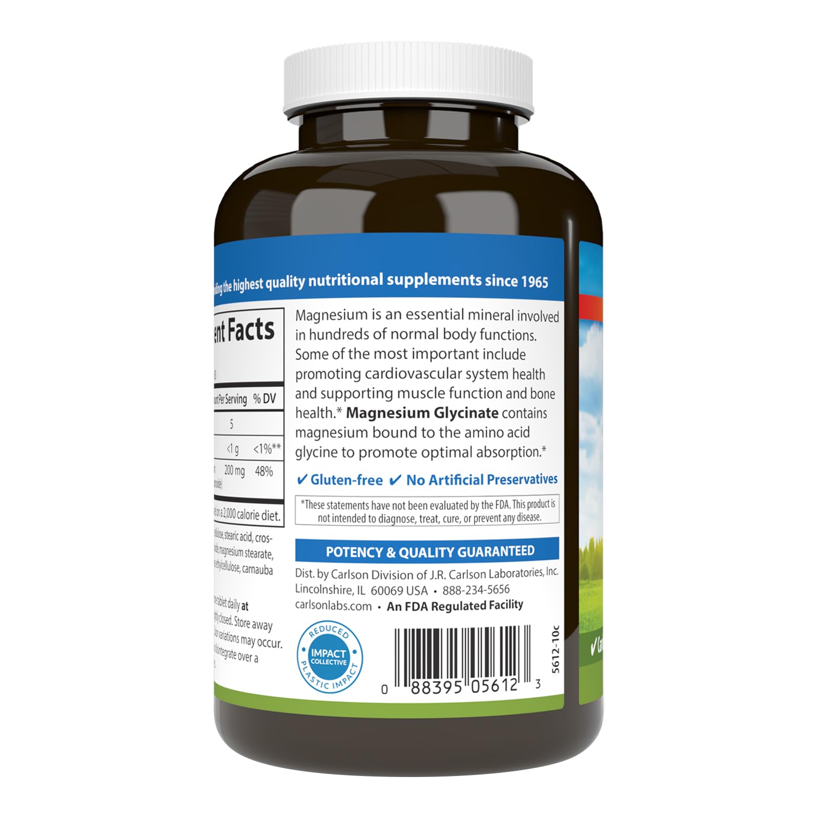Carlson Magnesium Glycinate Chelate 200mg back view