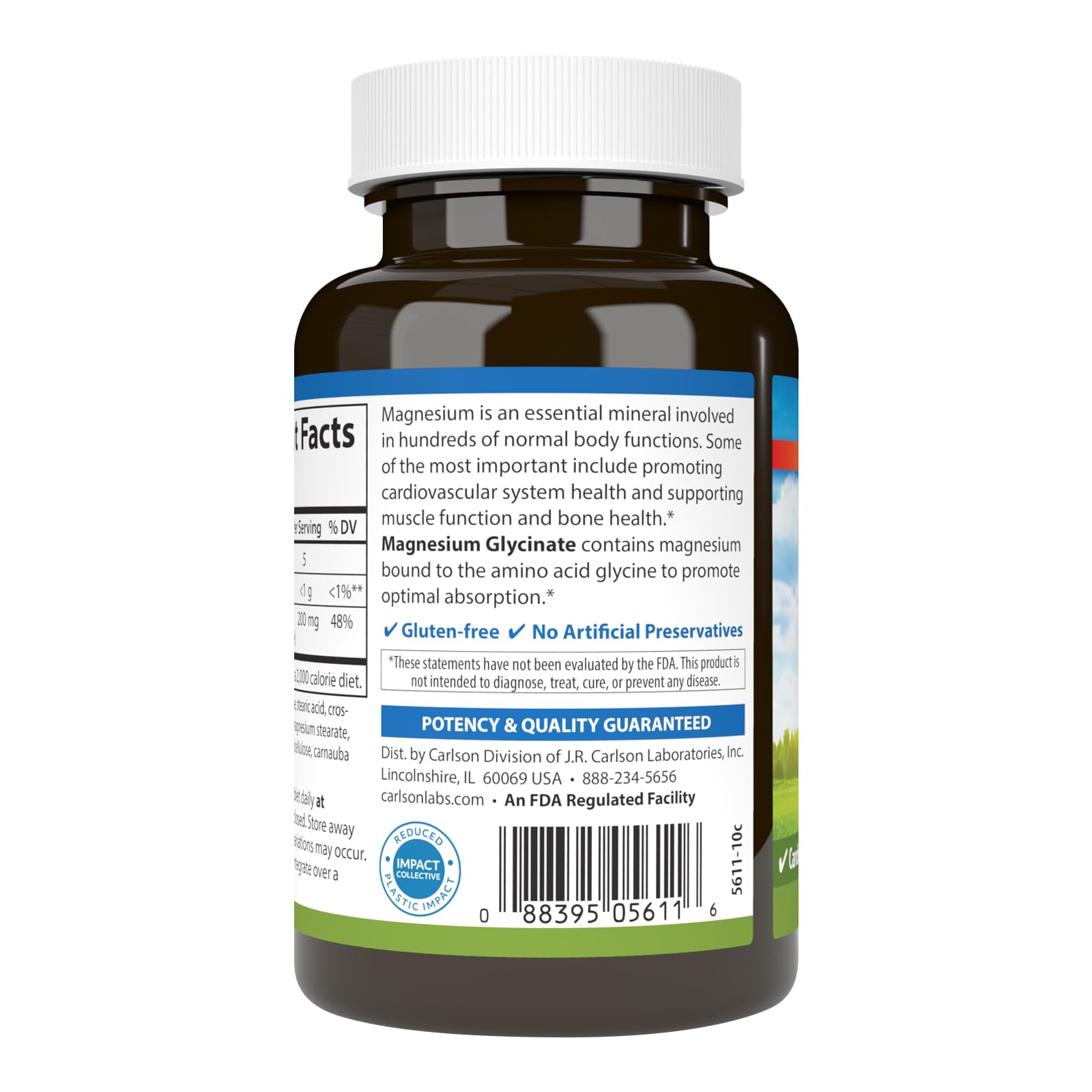 Carlson Magnesium Supplement 200mg side view