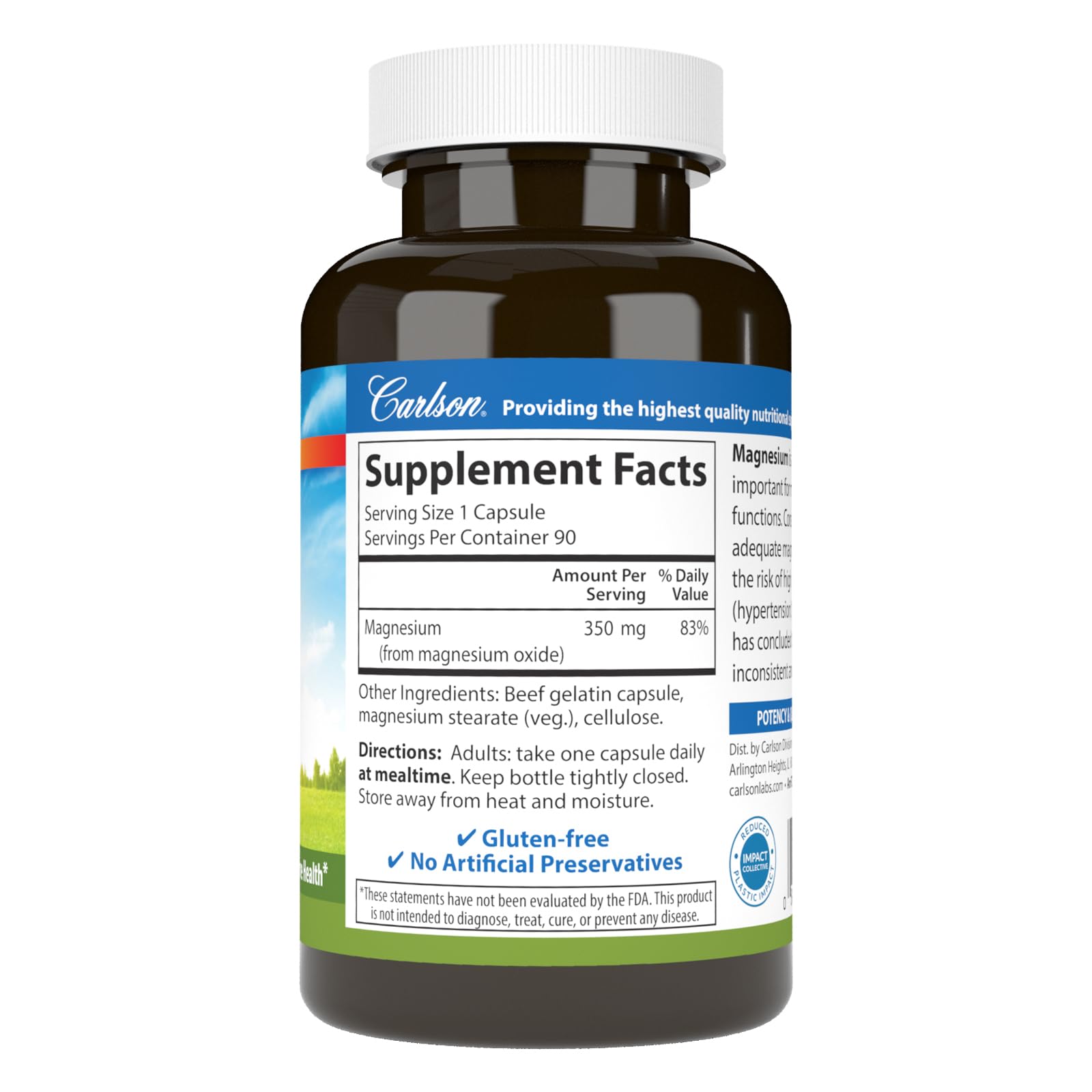 Carlson Magnesium Supplement 350mg bottle with cap