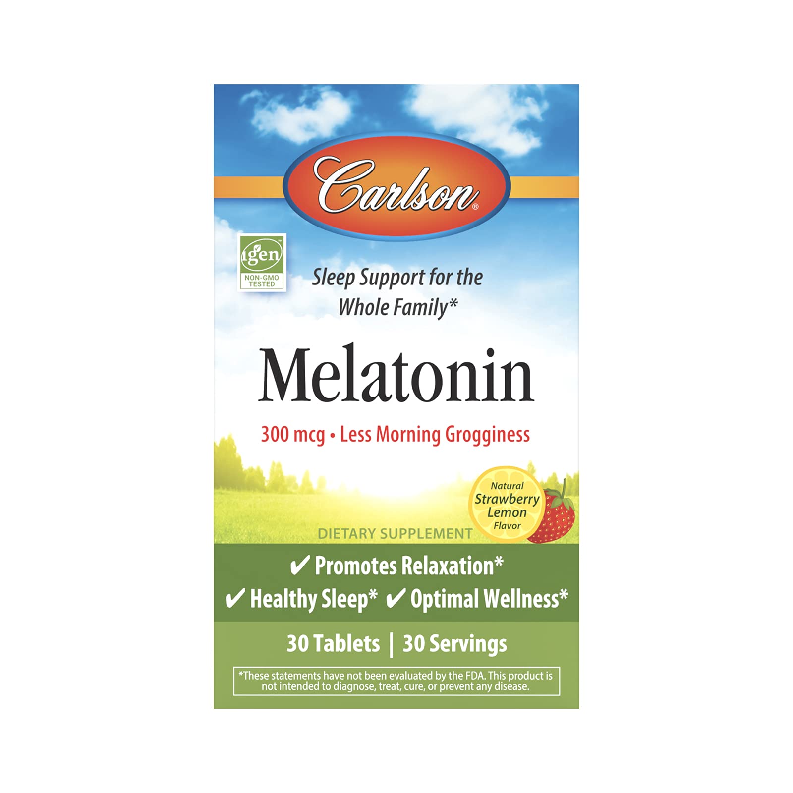 Carlson Melatonin 300 mcg chewable tablets front view
