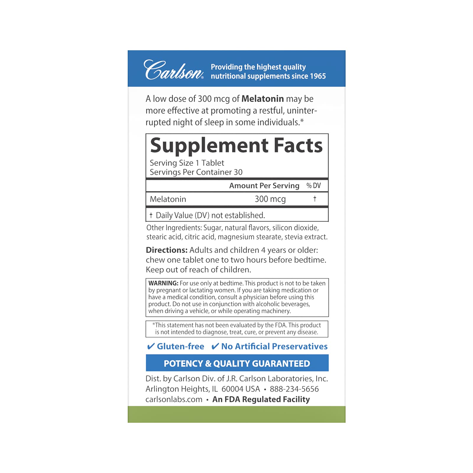 Carlson Melatonin 300 mcg chewable tablets packaging