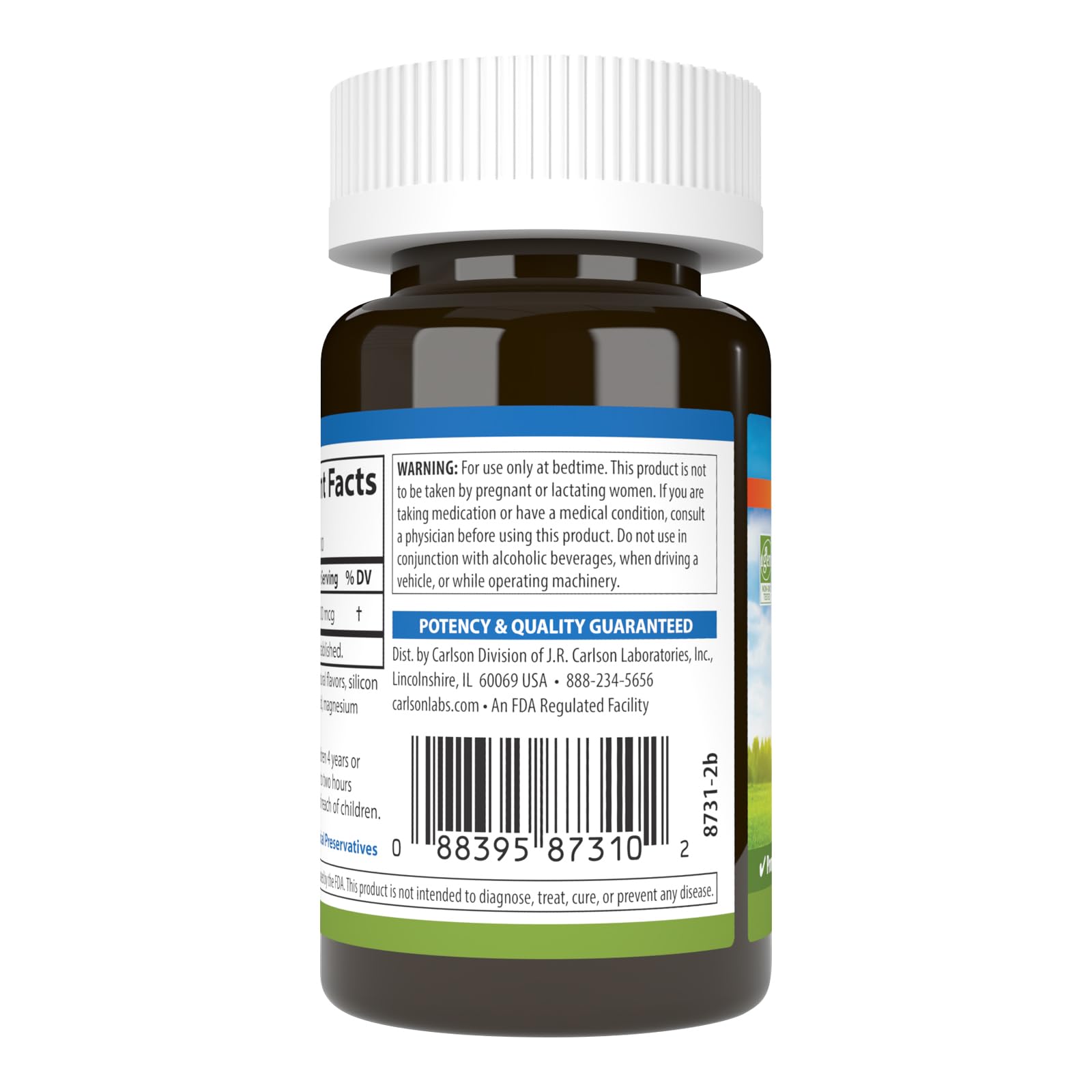 Carlson Melatonin 300 mcg tablets with a measuring spoon