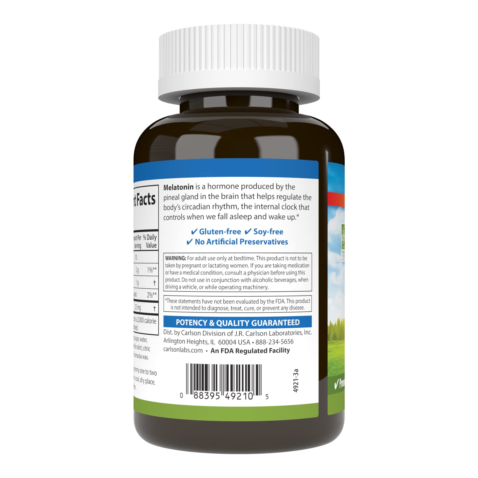 Carlson Melatonin Gummies 2.5 mg displayed with other Carlson products