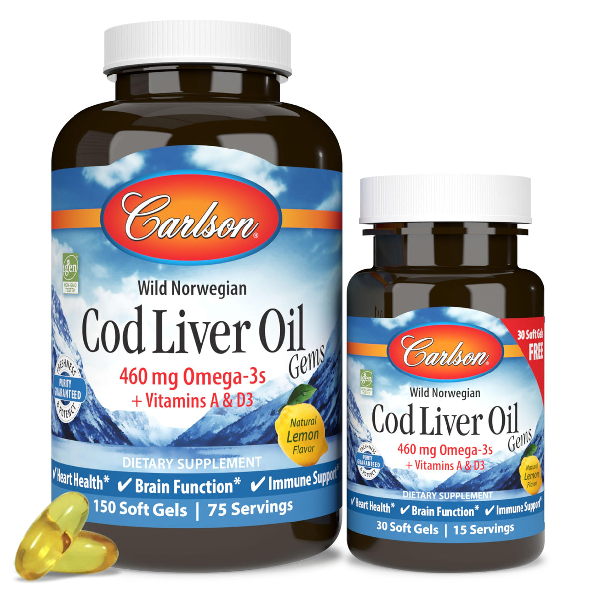Carlson Norwegian Cod Liver Oil bottle front view