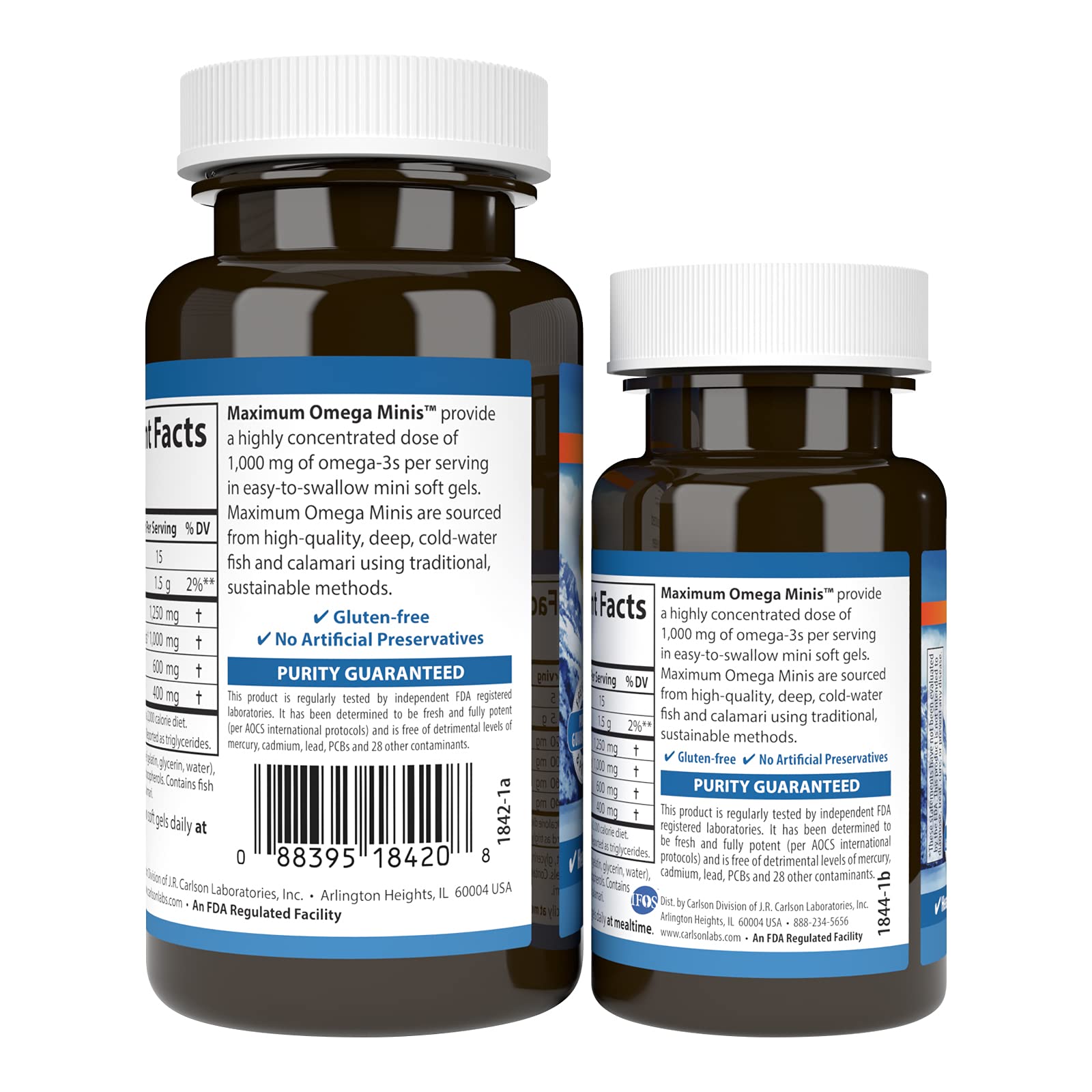 Carlson Omega-3 Fish Oil 1000mg mini soft gels side view