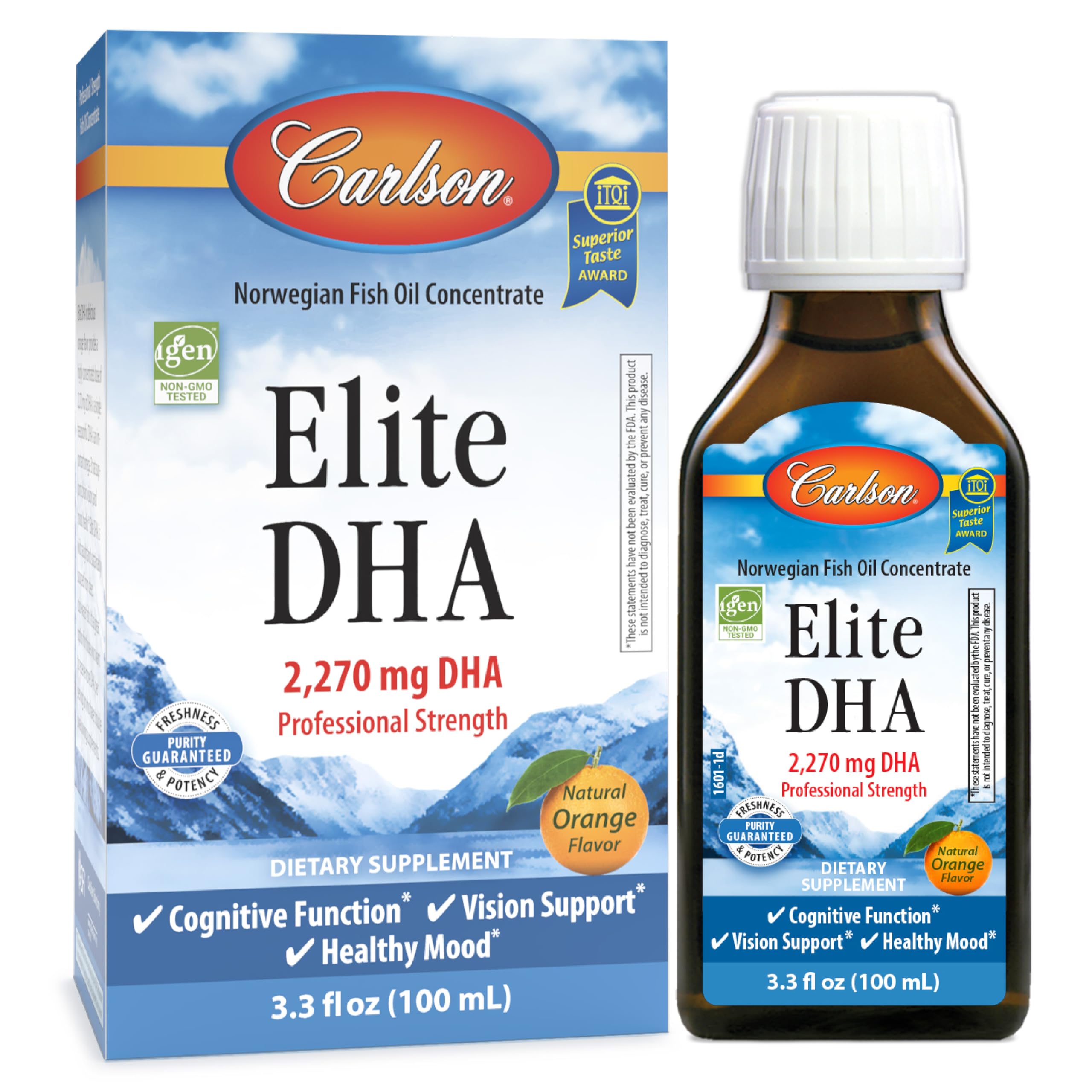 Carlson Omega-3 Fish Oil bottle front view with orange label