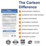 Carlson Omega-3 Fish Oil bottle side view showing nutritional information