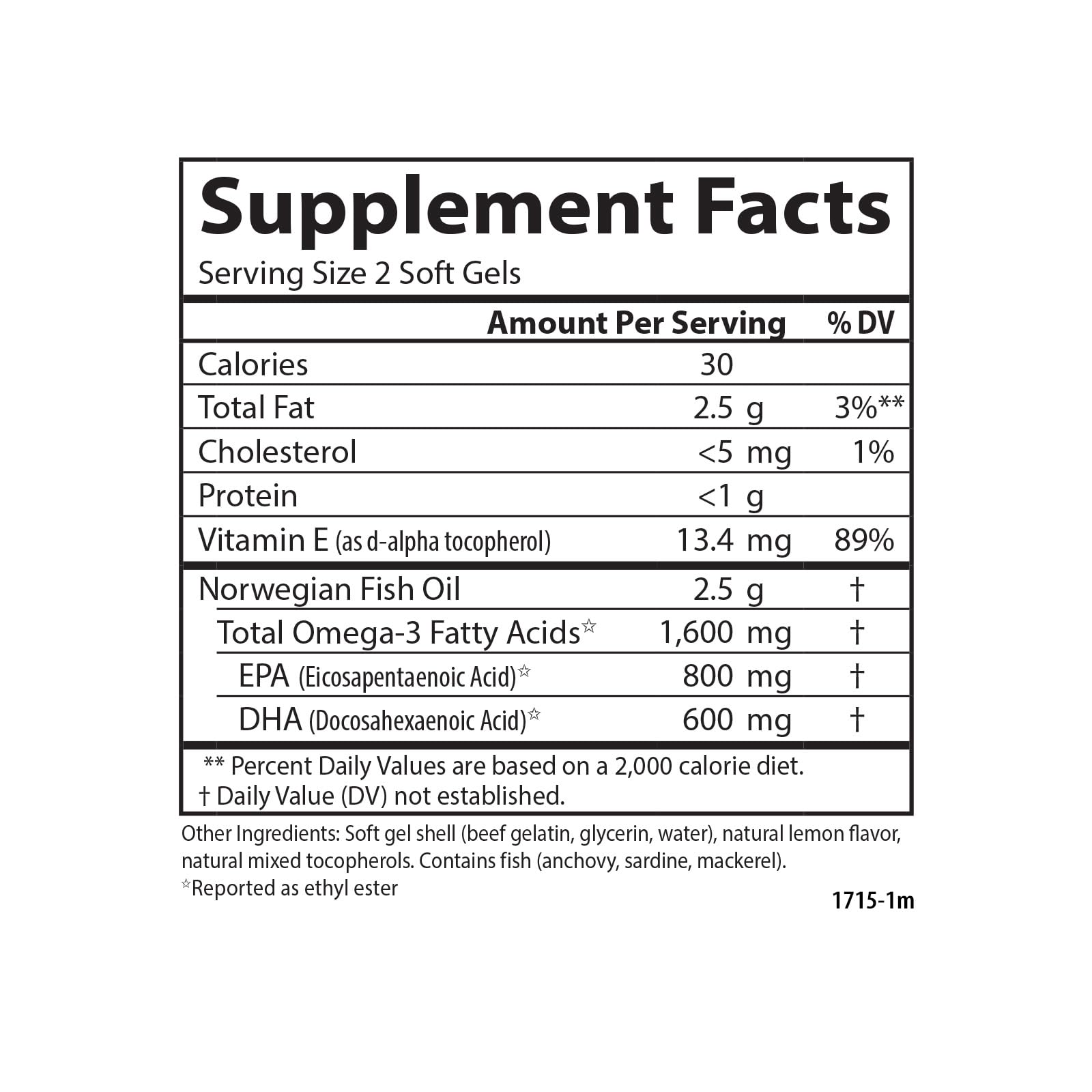Carlson Omega-3 Fish Oil Soft Gels back view with nutritional information